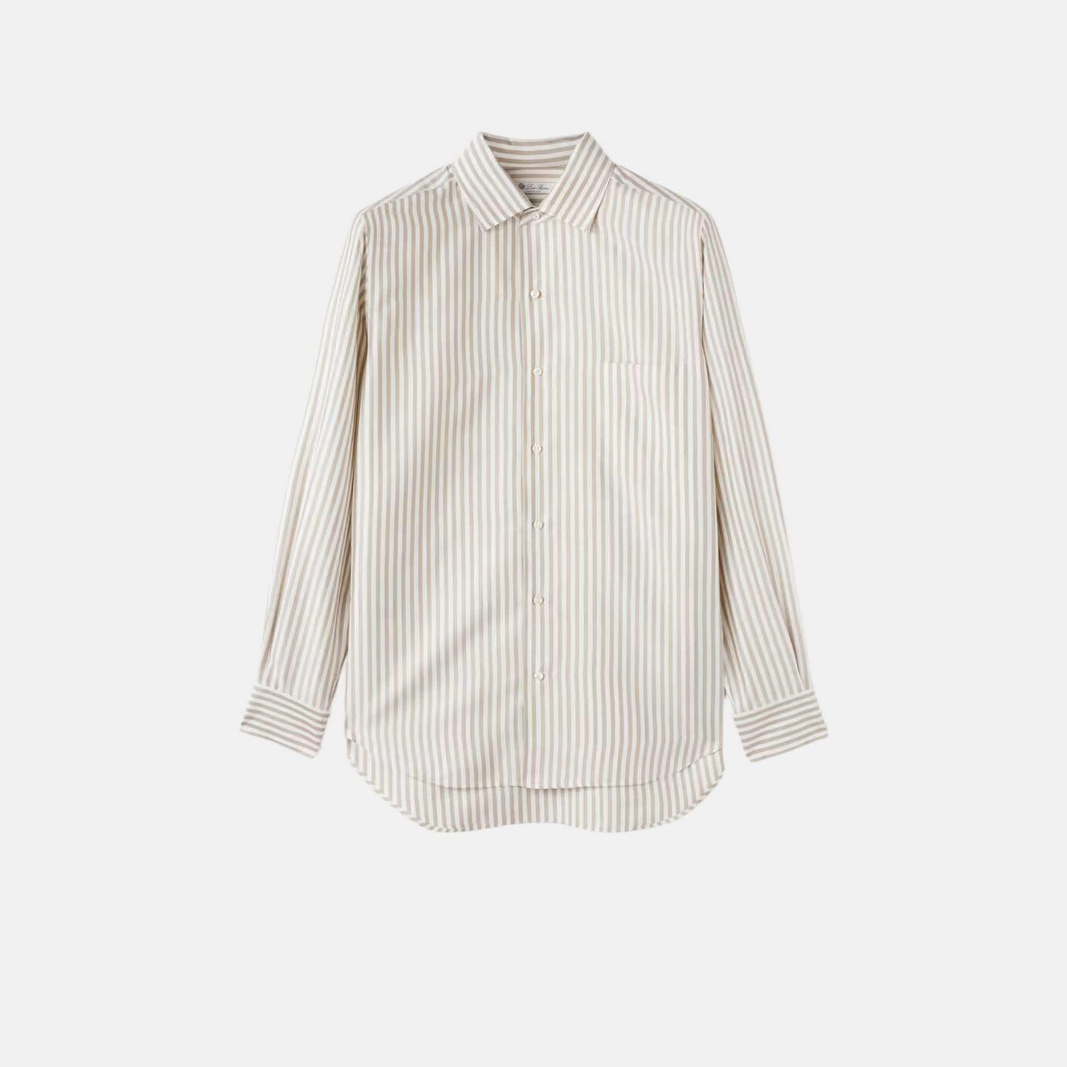 Loro Piana André Shirt Silk Washed Taupe Stripes, Front