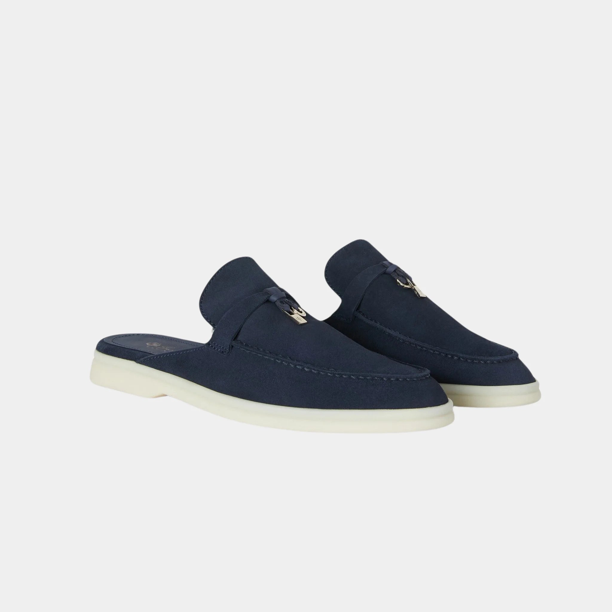 Loro Piana Babouche Charms Walk Loafers Suede, Argo Blue Melange, Front