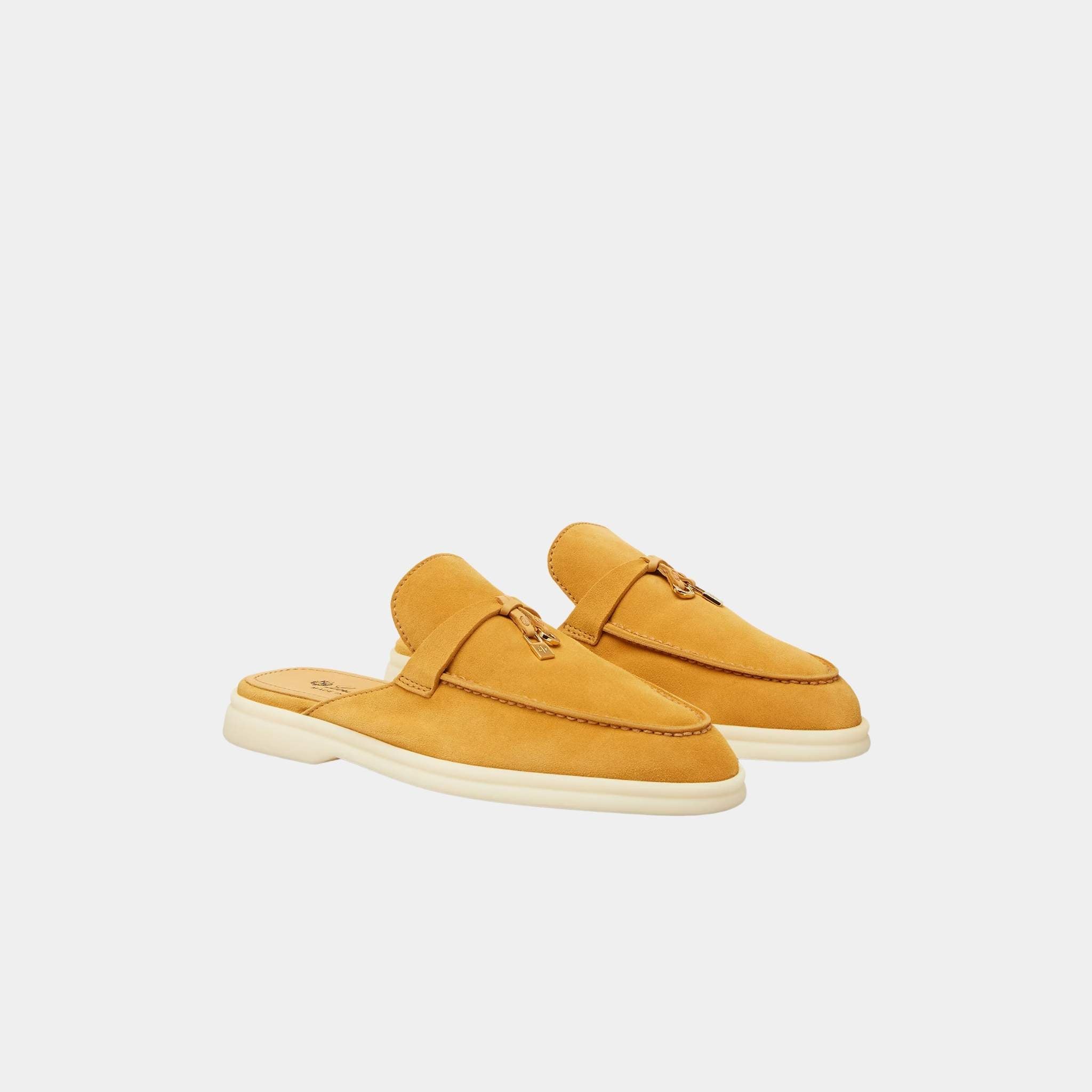 Loro Piana Babouche Charms Walk Loafers Suede, Saffron Tea, Front