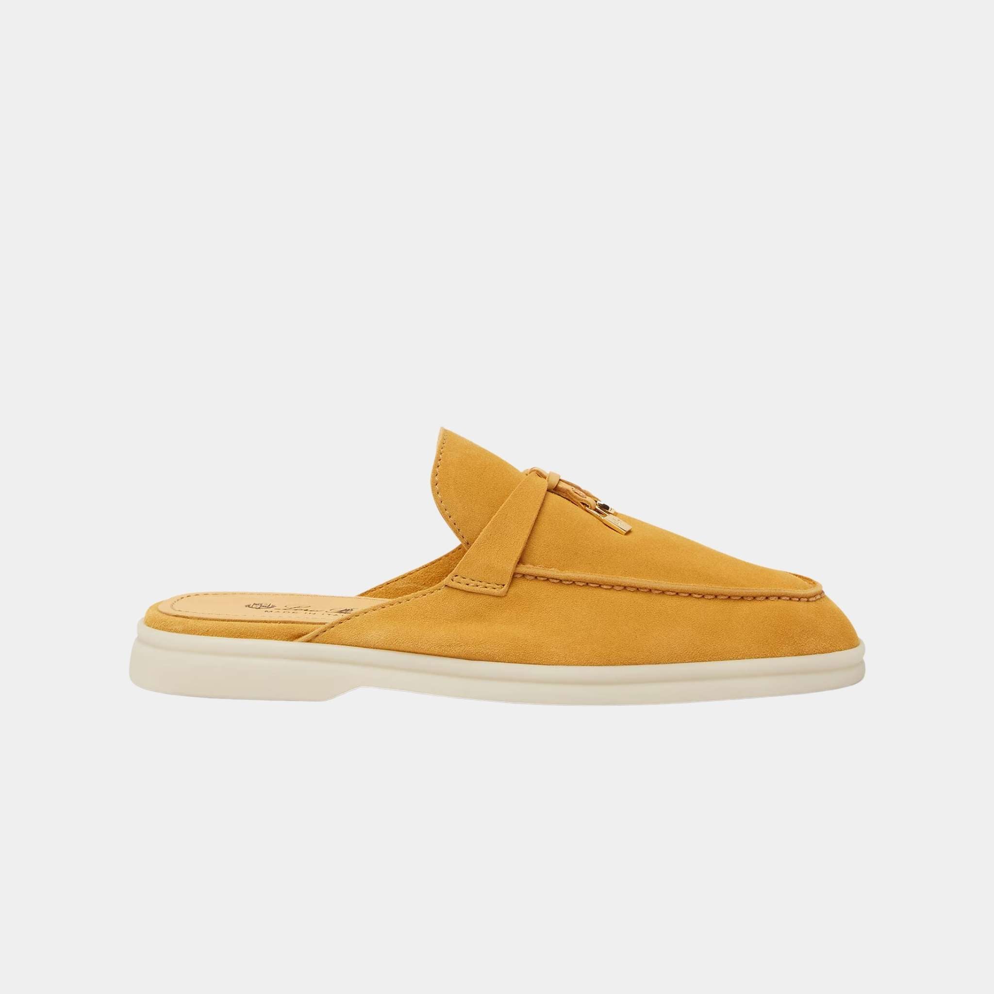 Loro Piana Babouche Charms Walk Loafers Suede, Saffron Tea, Side