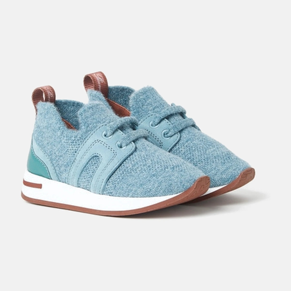 Loro Piana Baby 360 Flexy Walk Sneaker in Wish Wool in Airy Azure, three quarter view