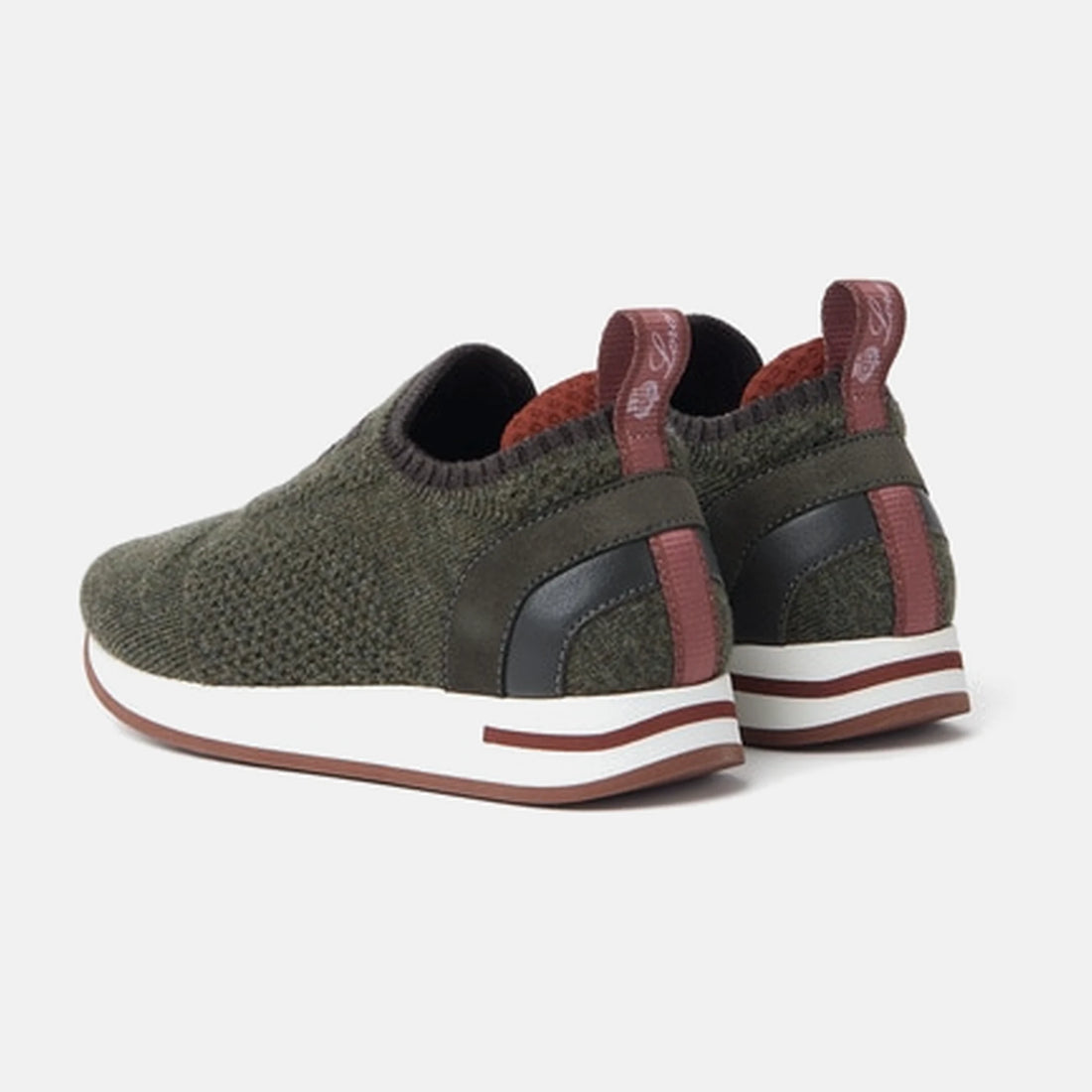 Loro Piana Baby 360 Flexy Walk Sneaker in Wish Wool and Silk in Dried Parsley Flakes, back view