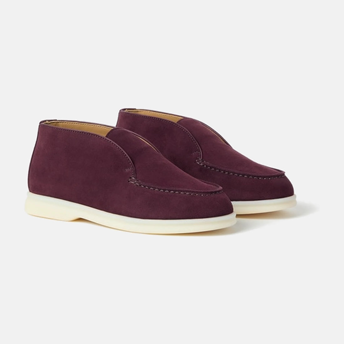 Loro Piana Baby Open Walk Ankle Boots in Suede in Dark Roast, three quarter view