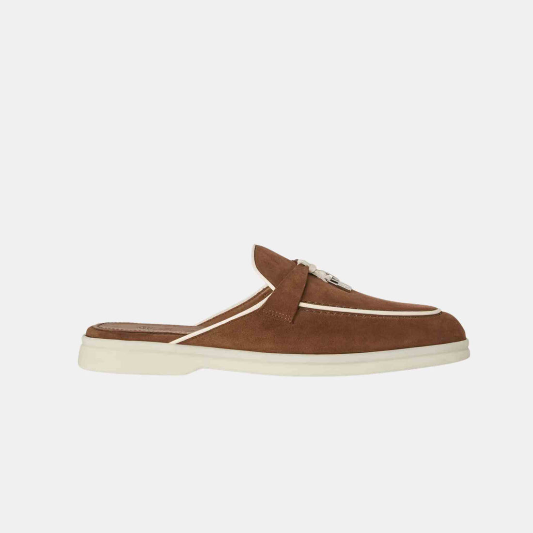 Loro Piana Charms Walk Babouche Loafer With Leather Piping, Rocky Road, side