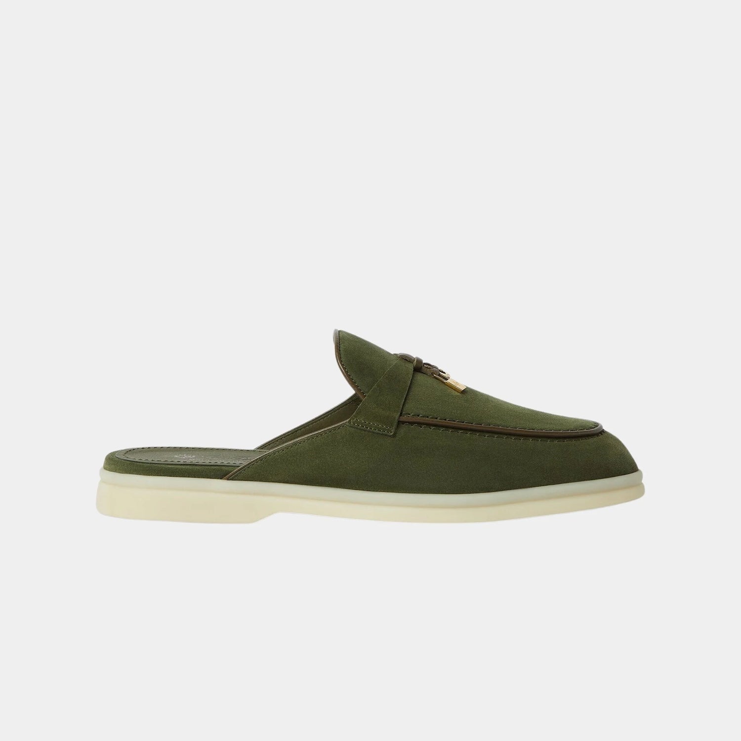 Loro Piana Charms Walk Babouche Loafer With Leather Piping, Ribbon Green, Side