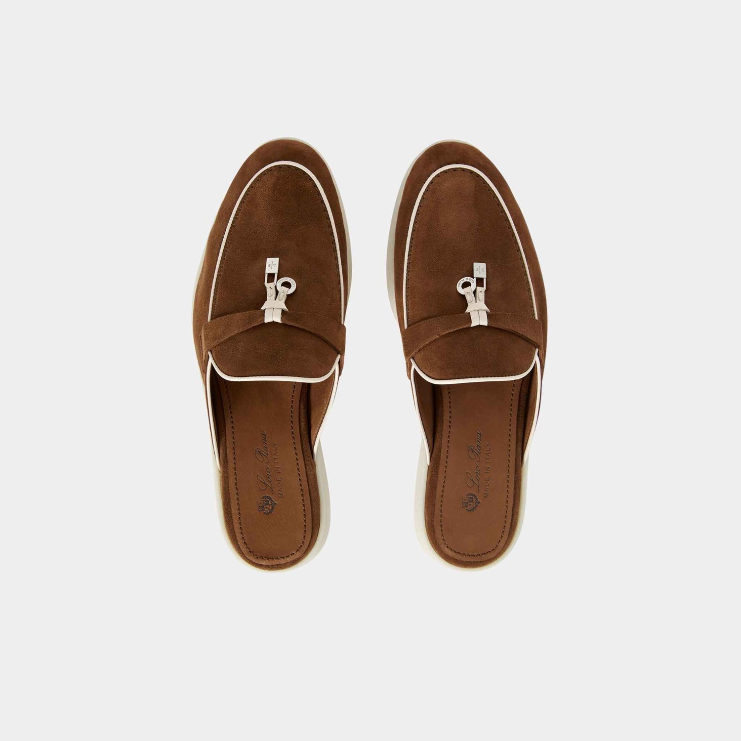 Loro Piana Charms Walk Babouche Loafer With Leather Piping, Rocky Road, Top