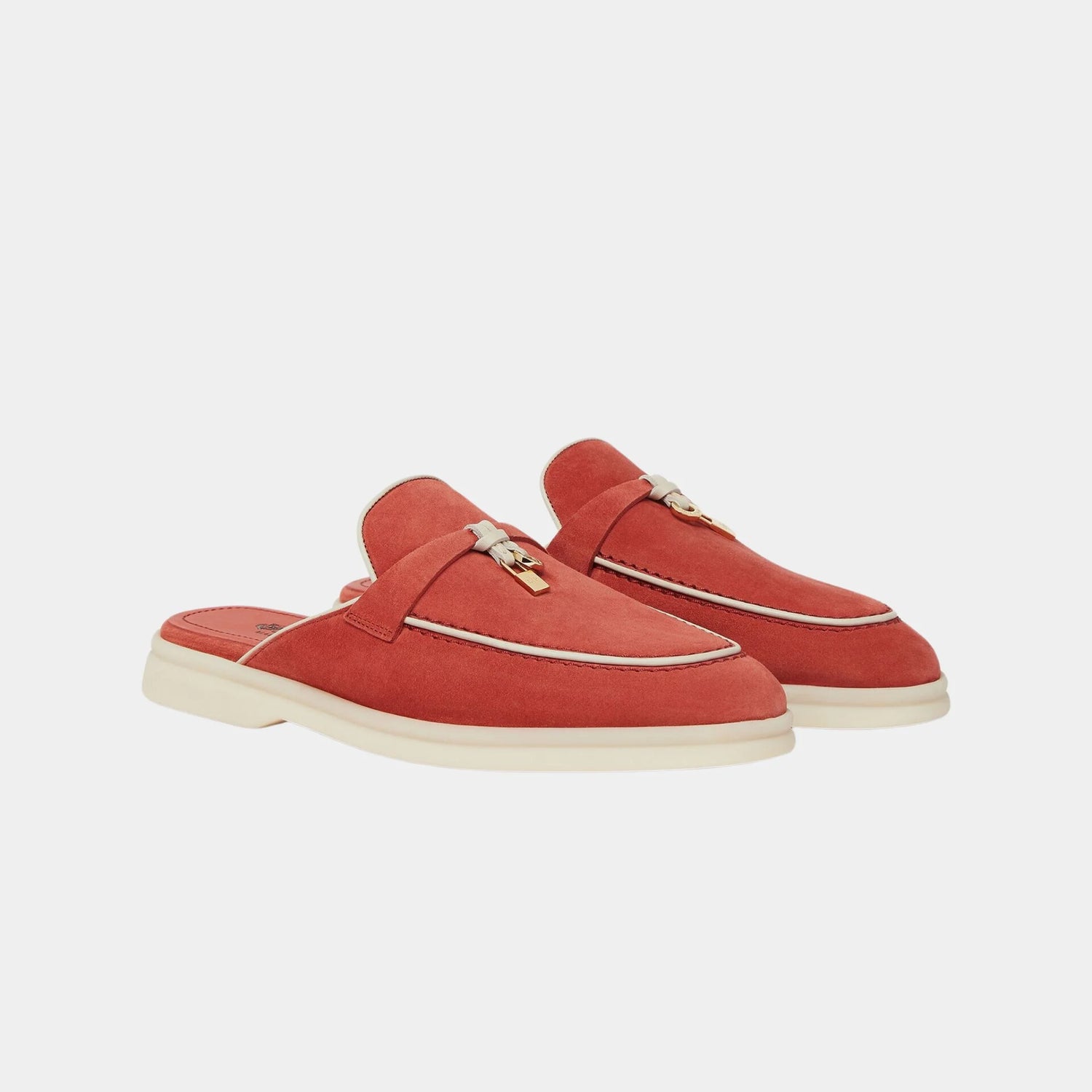 Loro Piana Charms Walk Babouche Loafer With Leather Piping, Windsor Red, Front
