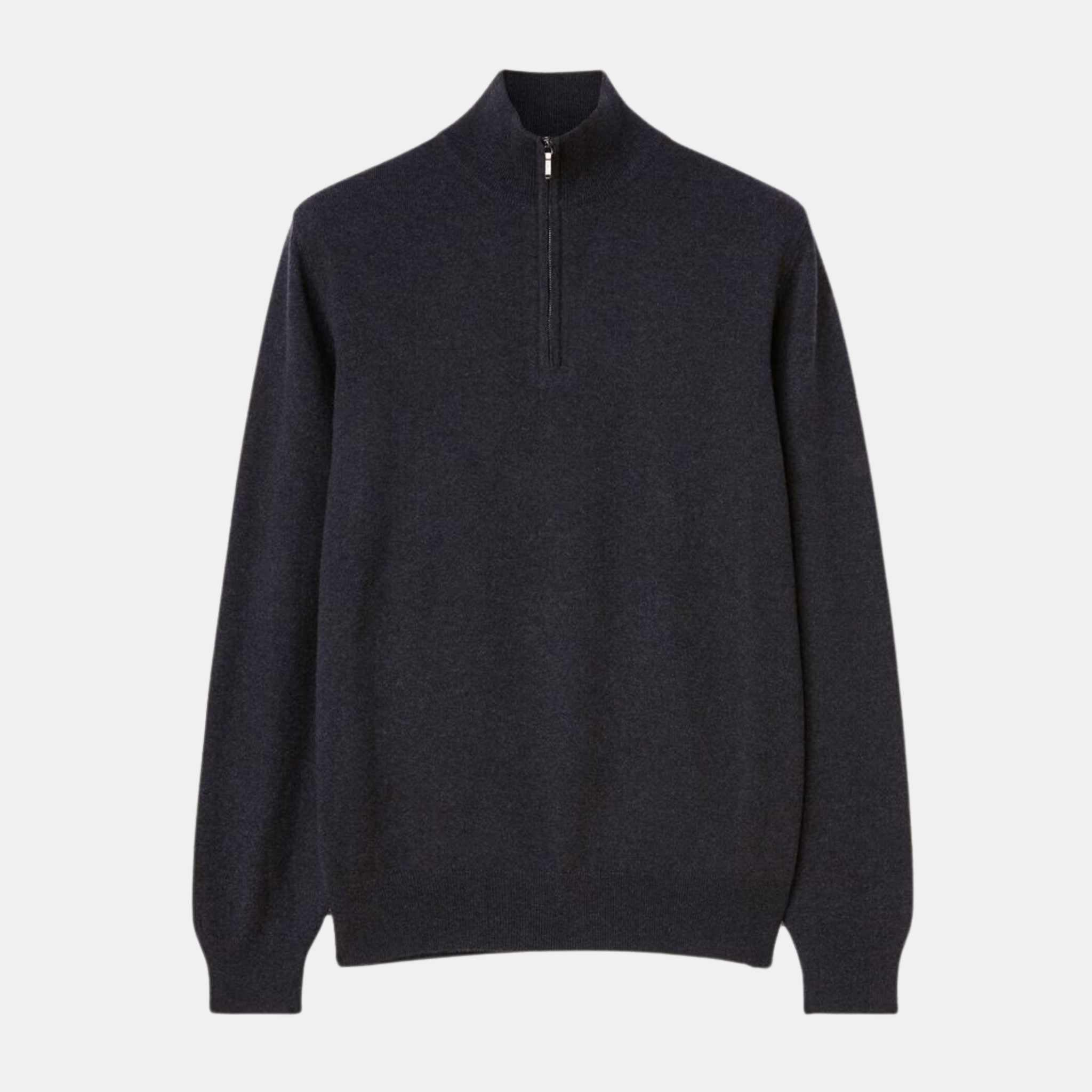 Loro Piana Classic Half-Zip Baby Cashmere Sweater, Black/Gray Melange , Front