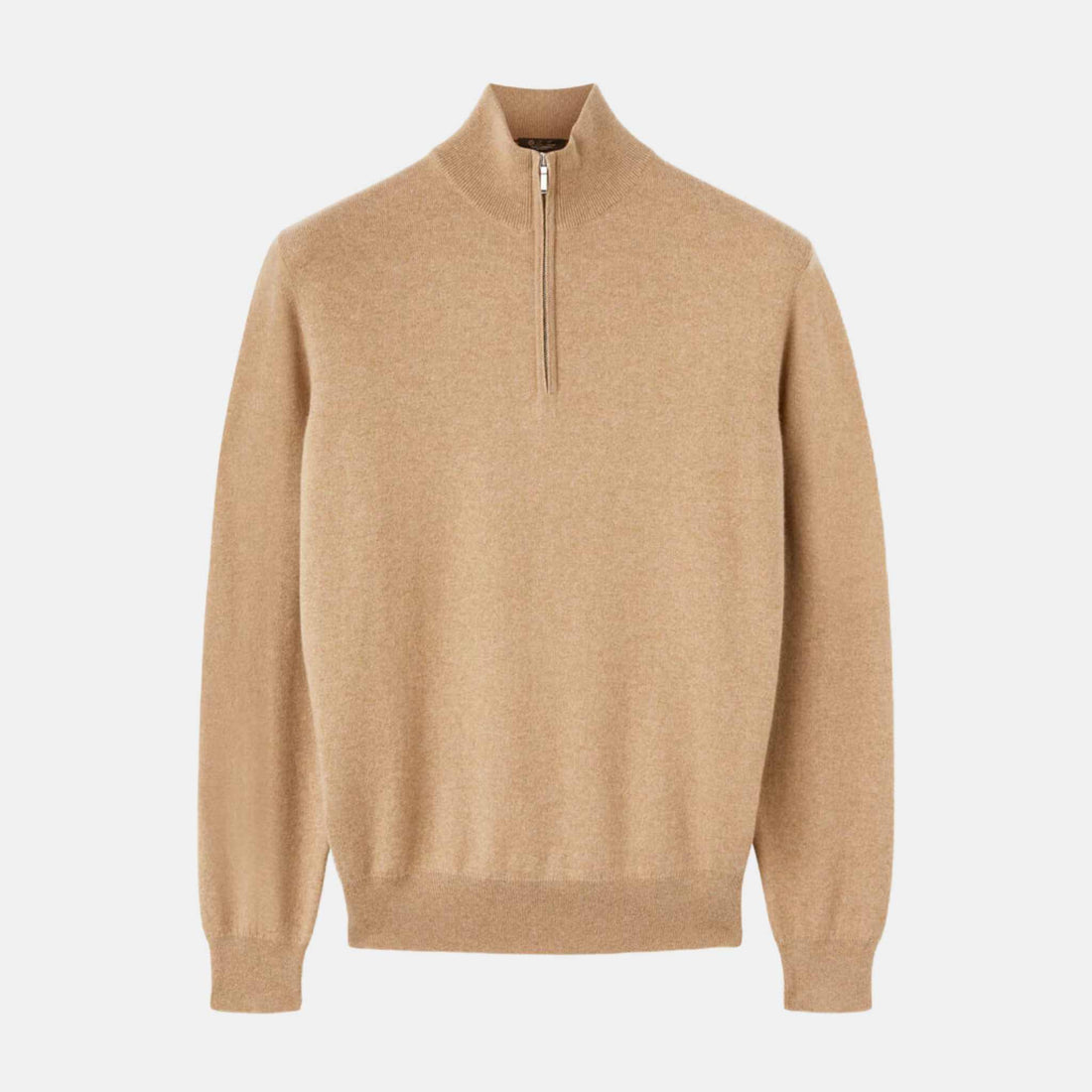 Loro Piana Classic Half-Zip Baby Cashmere Sweater, Golden Wheat Melange, Front