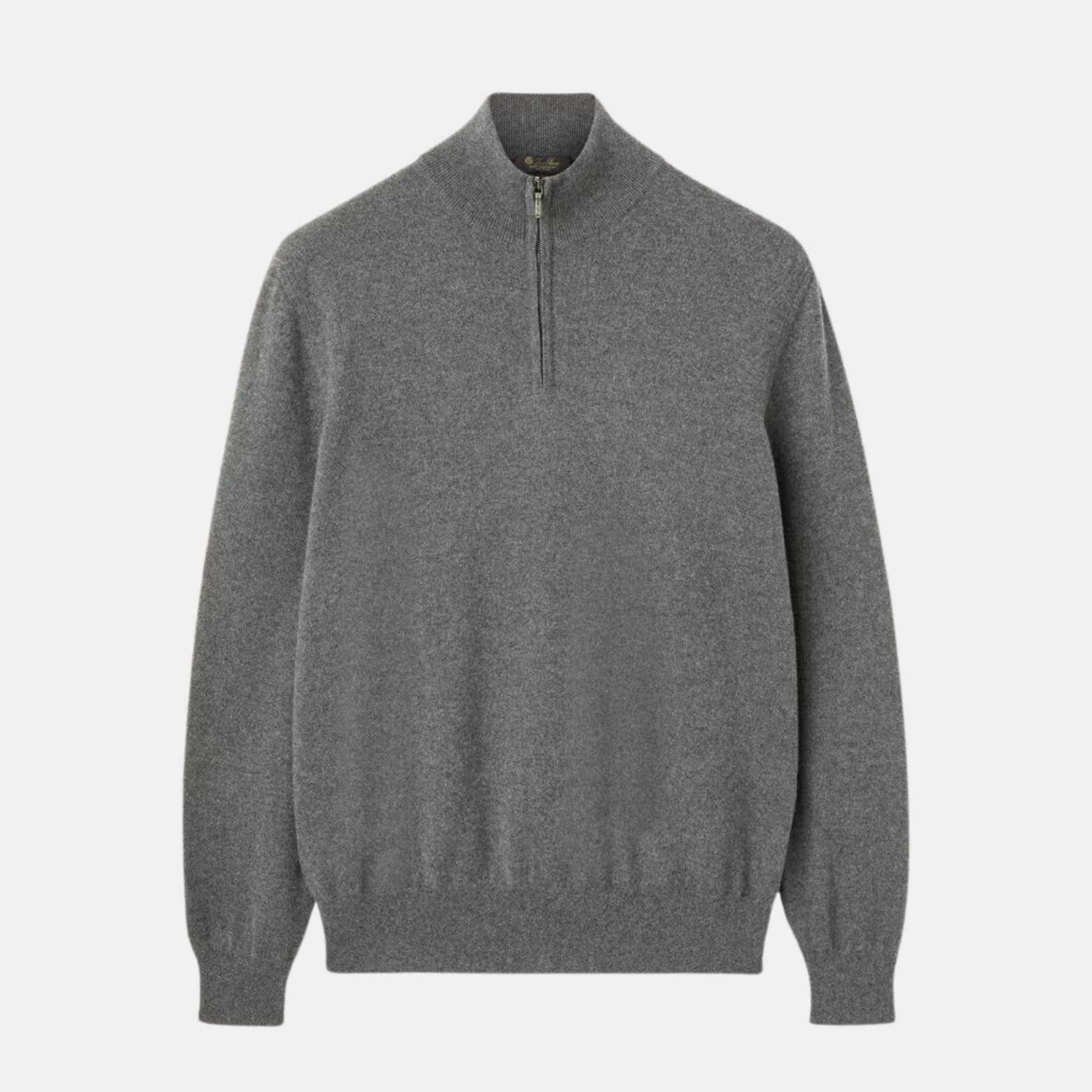 Loro Piana Classic Half-Zip Baby Cashmere Sweater, Gray Melange , Front