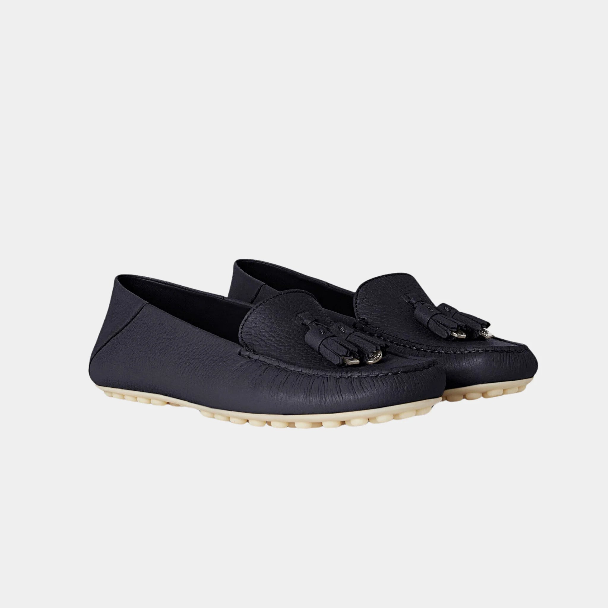 Loro Piana Dot Sole Walk Loafer in Deerskin, Navy Blue, Front