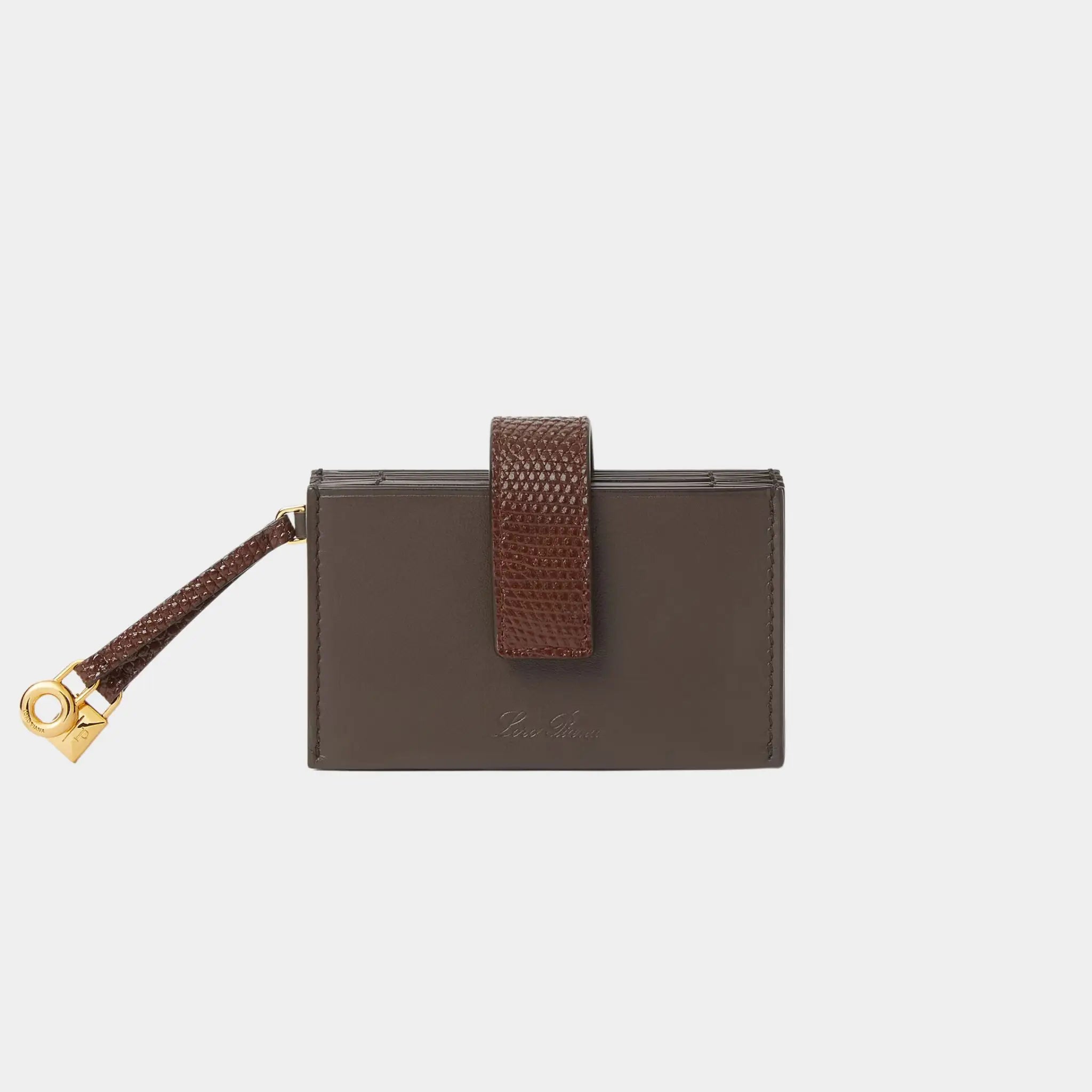 Loro Piana Extra Cardholder Calfskin, Dark Chocolate/Amaretto/Sun Gold, Front 