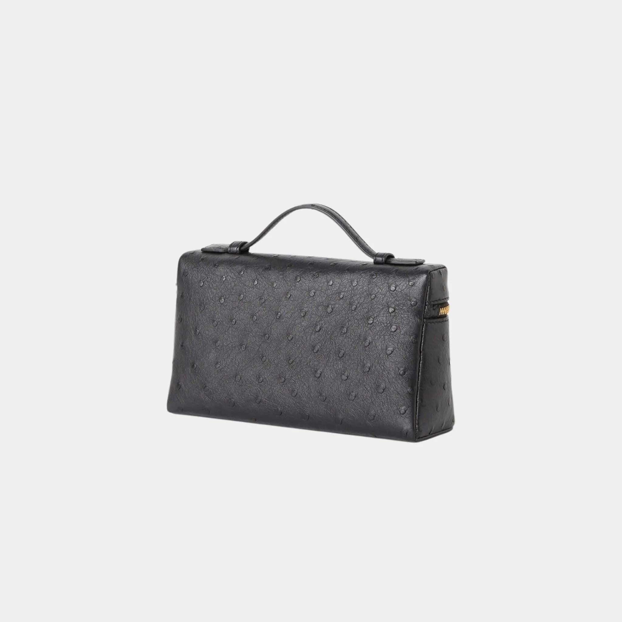 Loro Piana Extra Pocket L19 In Ostrich Leather, Black, Sun Gold, Back