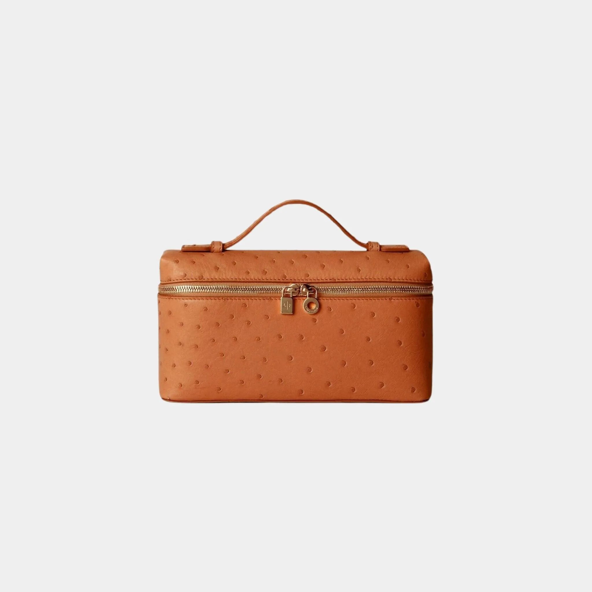 Loro Piana Extra Pocket L19 In Ostrich Leather, Cognac, Sun Gold, Front