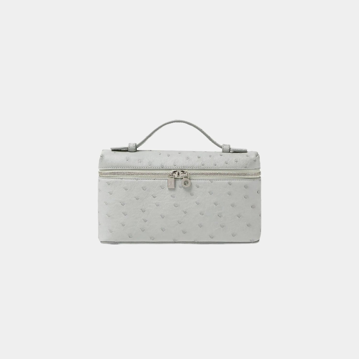 Loro Piana Extra Pocket L19 In Ostrich Leather, Deep Ice, Antique Silver, Front