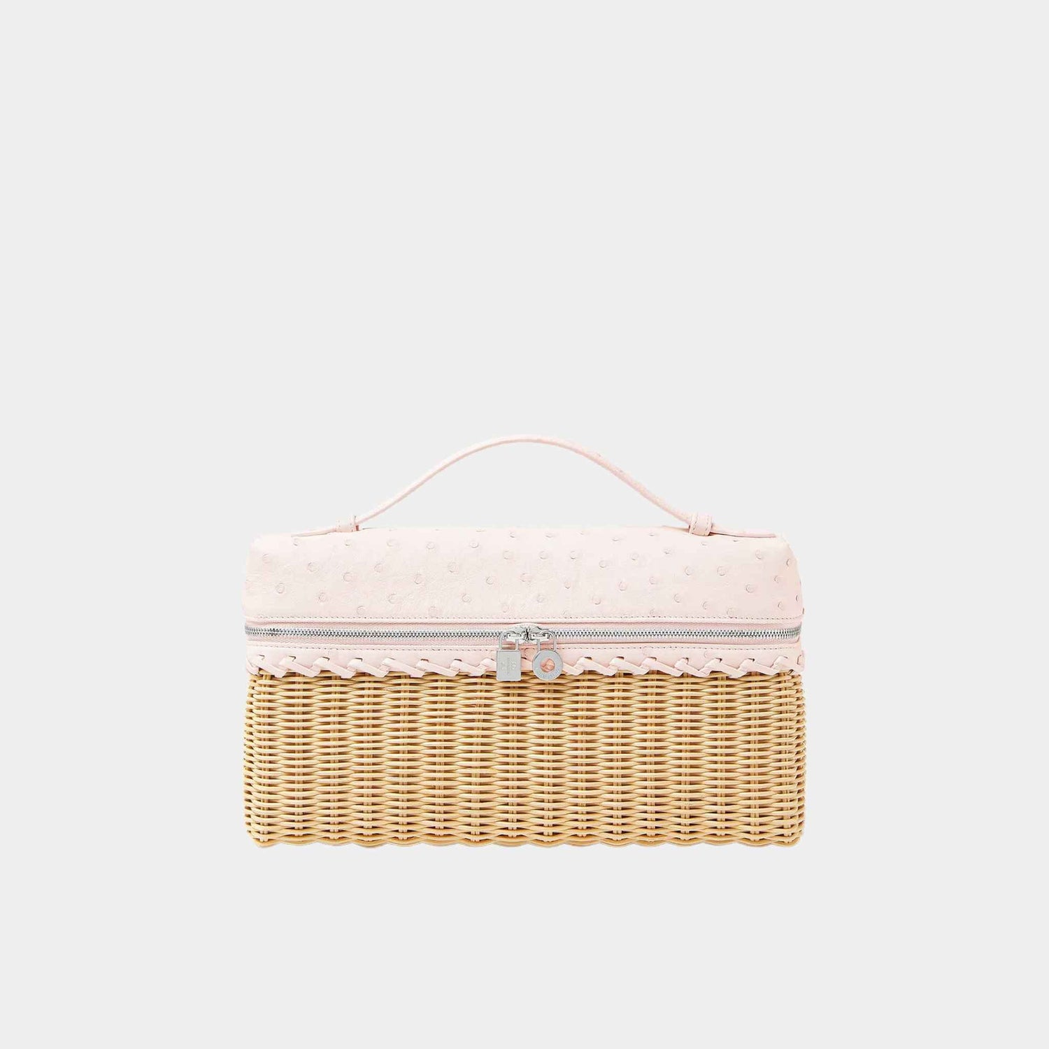 Loro Piana Extra Pocket L27 Wicker-Ostrich Leather, Malt, Whisper Pink, Antique Silver, Front
