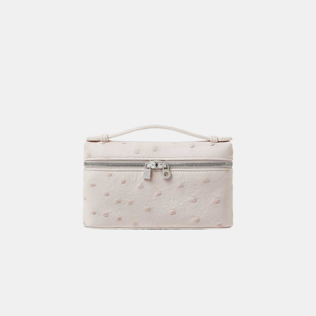 Loro Piana Extra Pocket Mini Pouch Ostrich Leather, Whisper Pink, Antique Silver, Front