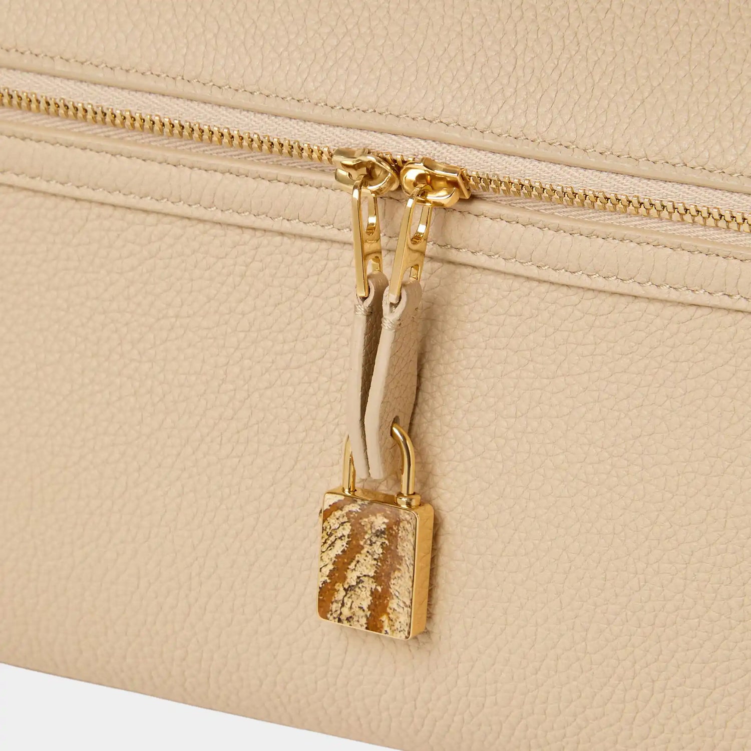 Loro Piana Extra Softy Bag L33 Calfskin, Ancient Sandstone/Sun Gold, closeup 