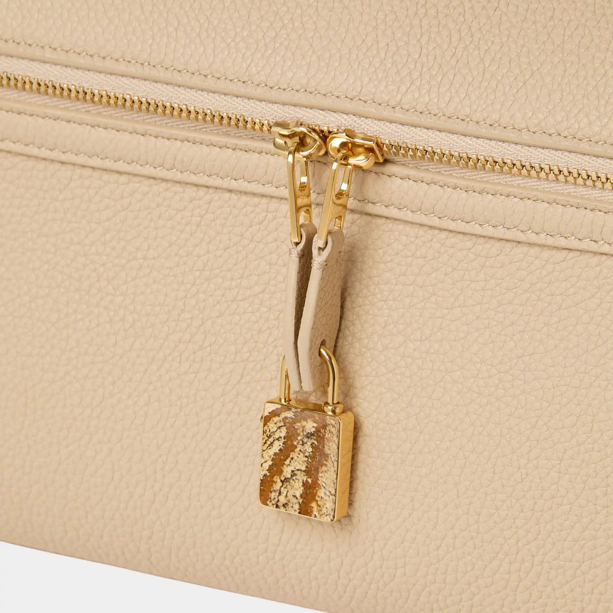 Loro Piana Extra Softy Bag L33 Calfskin, Ancient Sandstone/Sun Gold, closeup 