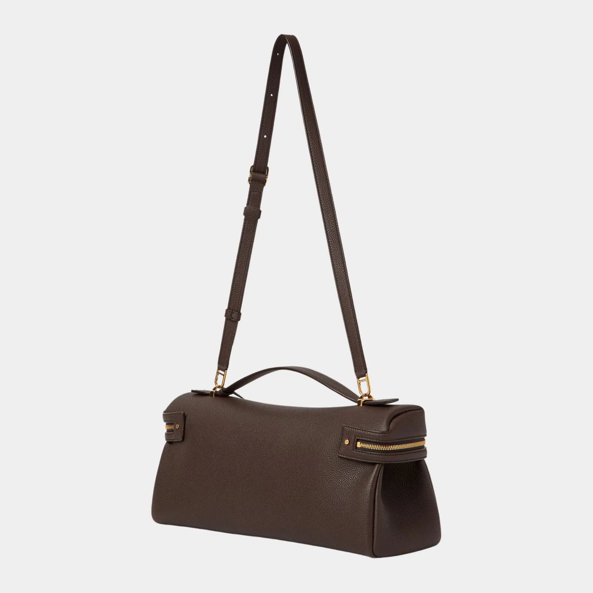 Loro Piana Extra Softy Bag L33 Calfskin, Dark Chocolate Licorice/Sun Gold, Back