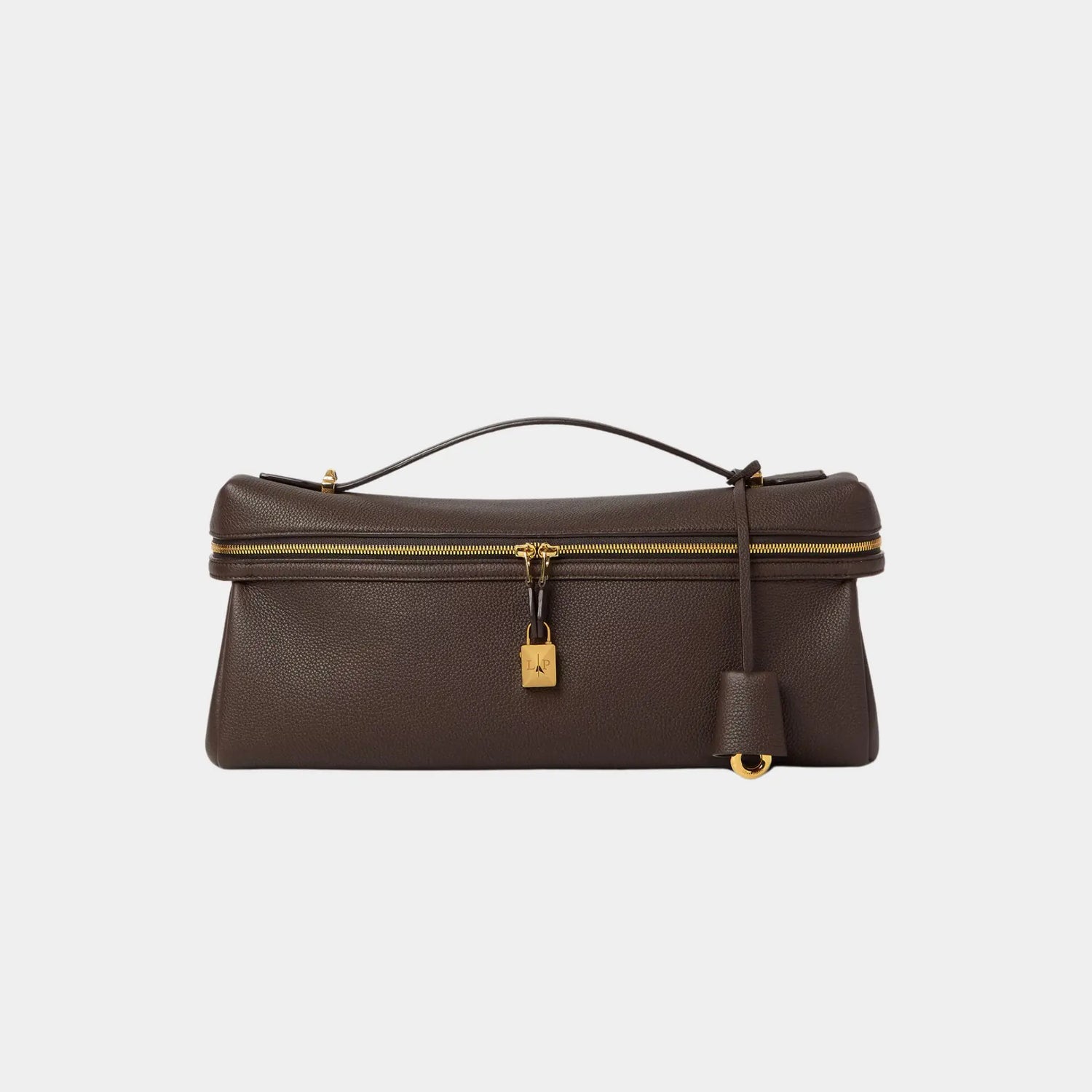 Loro Piana Extra Softy Bag L33 Calfskin, Dark Chocolate Licorice/Sun Gold, Front 