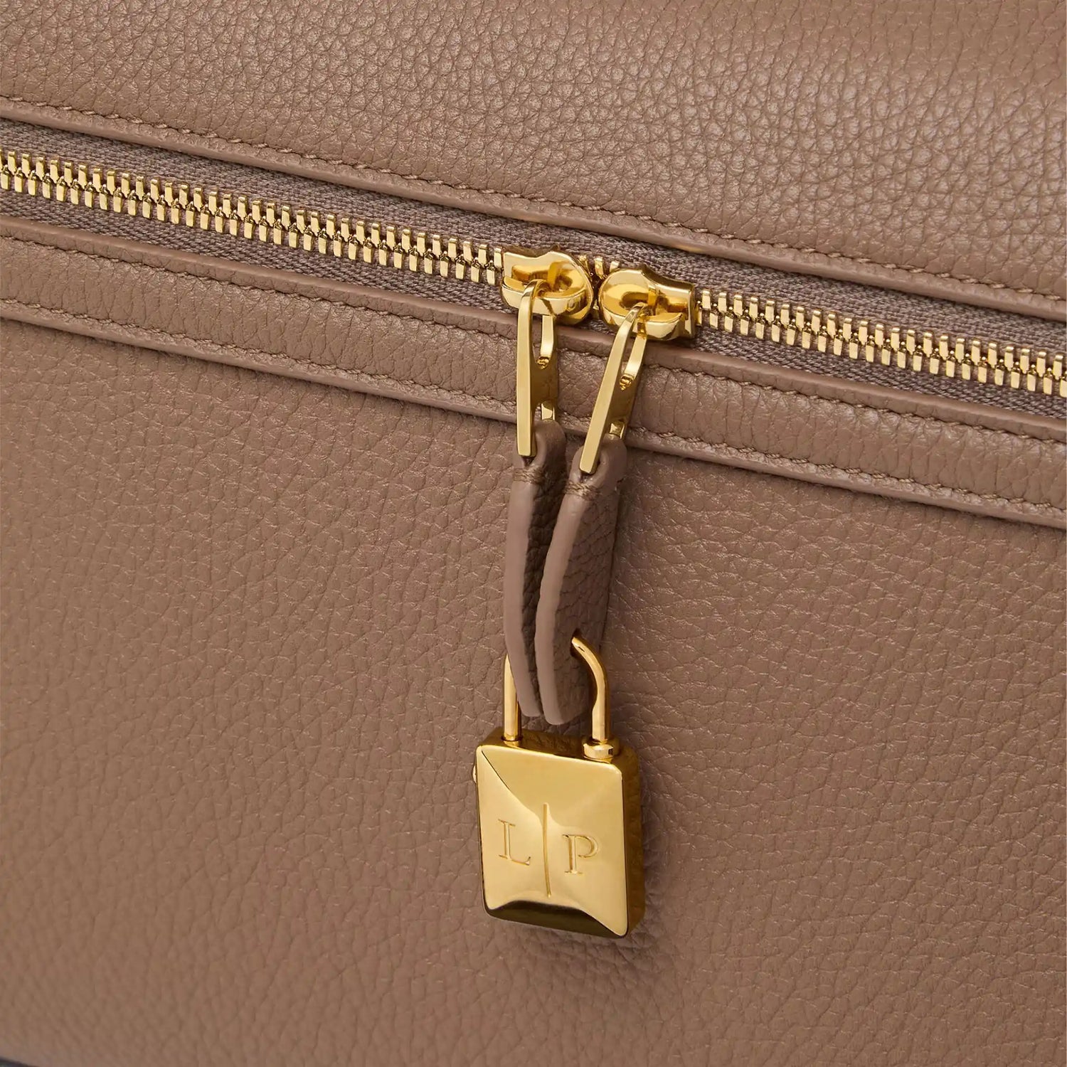Loro Piana Extra Softy Bag L33 Calfskin, Fossil Sun Gold, closeup