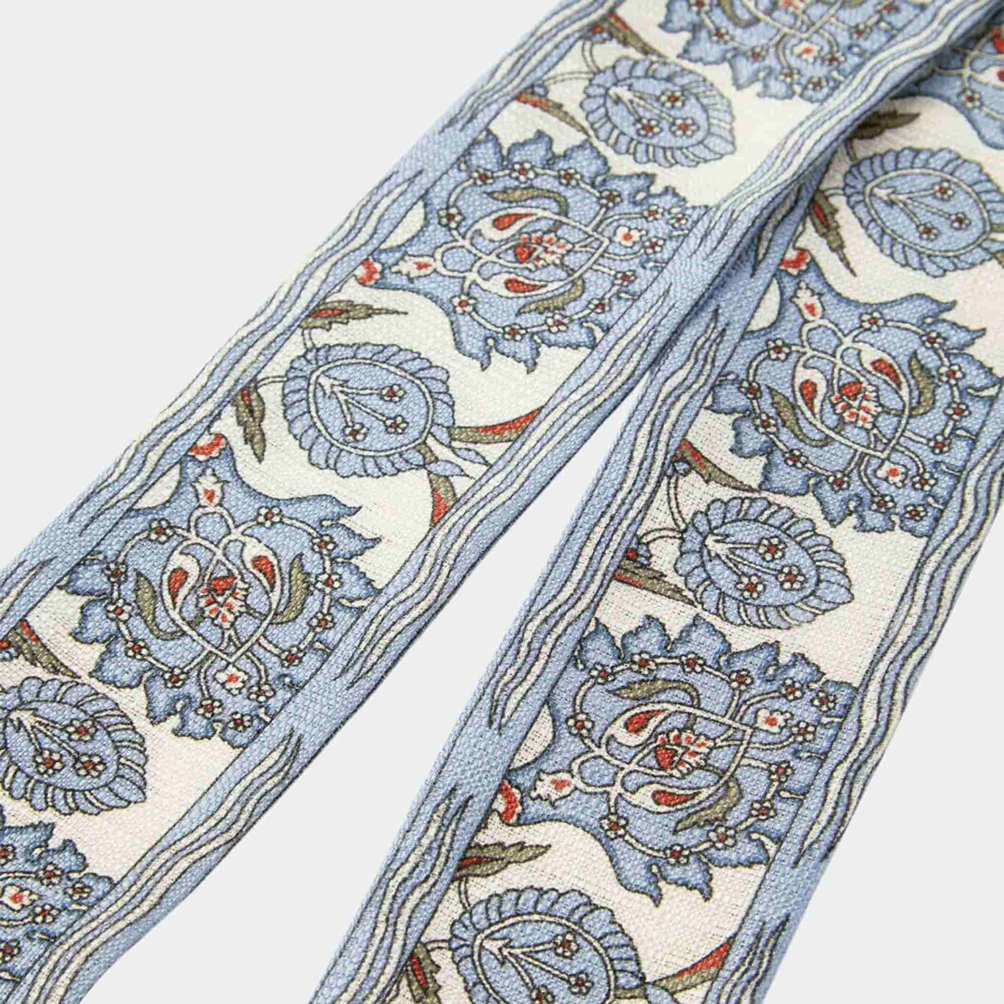 Loro Piana Flower Echoes Tie Band Silk, Deep Lagoon Water, Chalk, Close