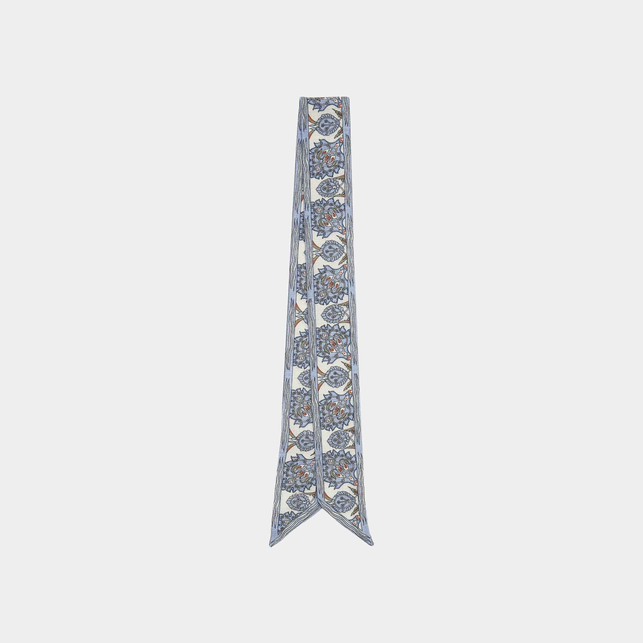 Loro Piana Flower Echoes Tie Band Silk, Deep Lagoon Water, Chalk, Front