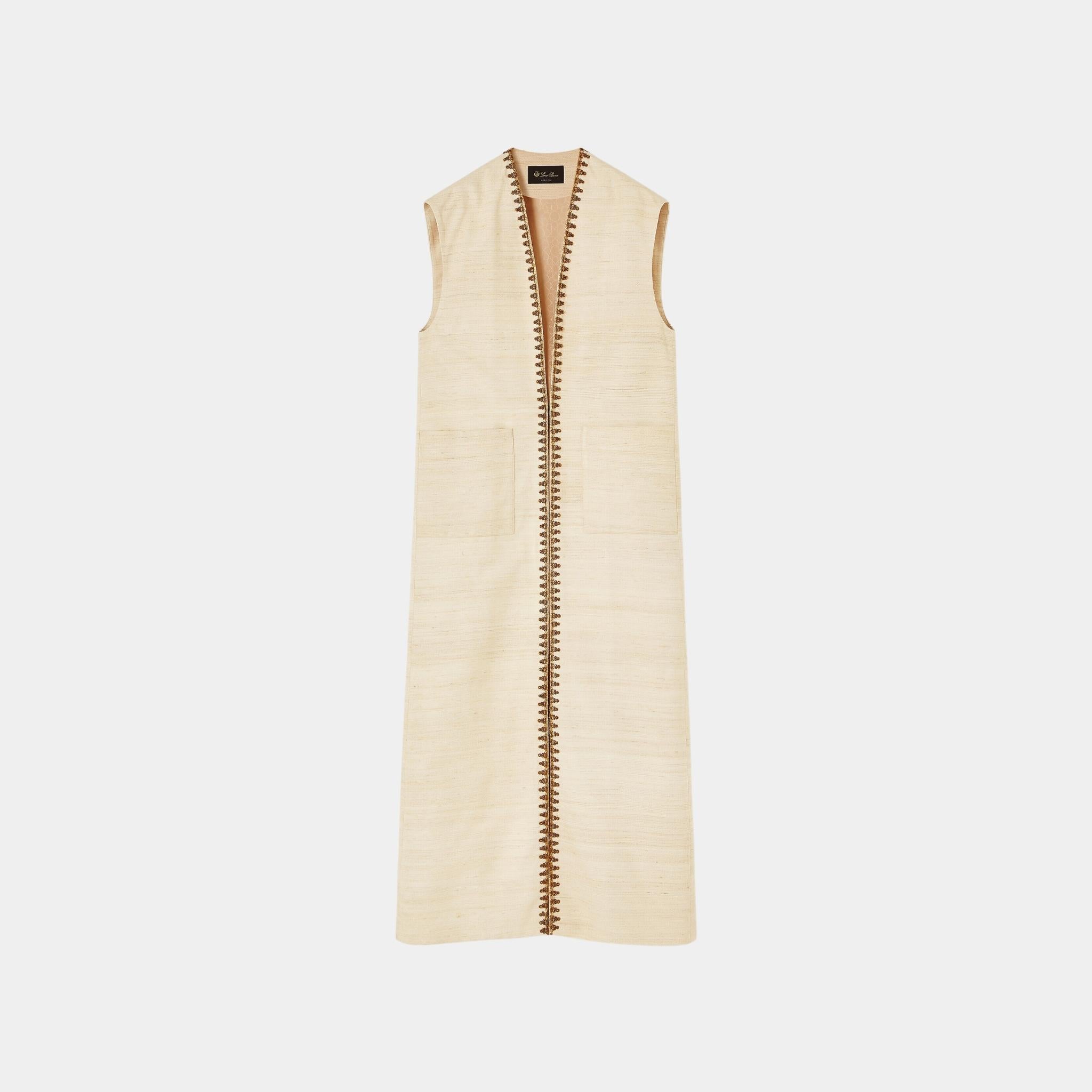 Loro Piana Jamey Gilet Silk, Birch Bark, Front