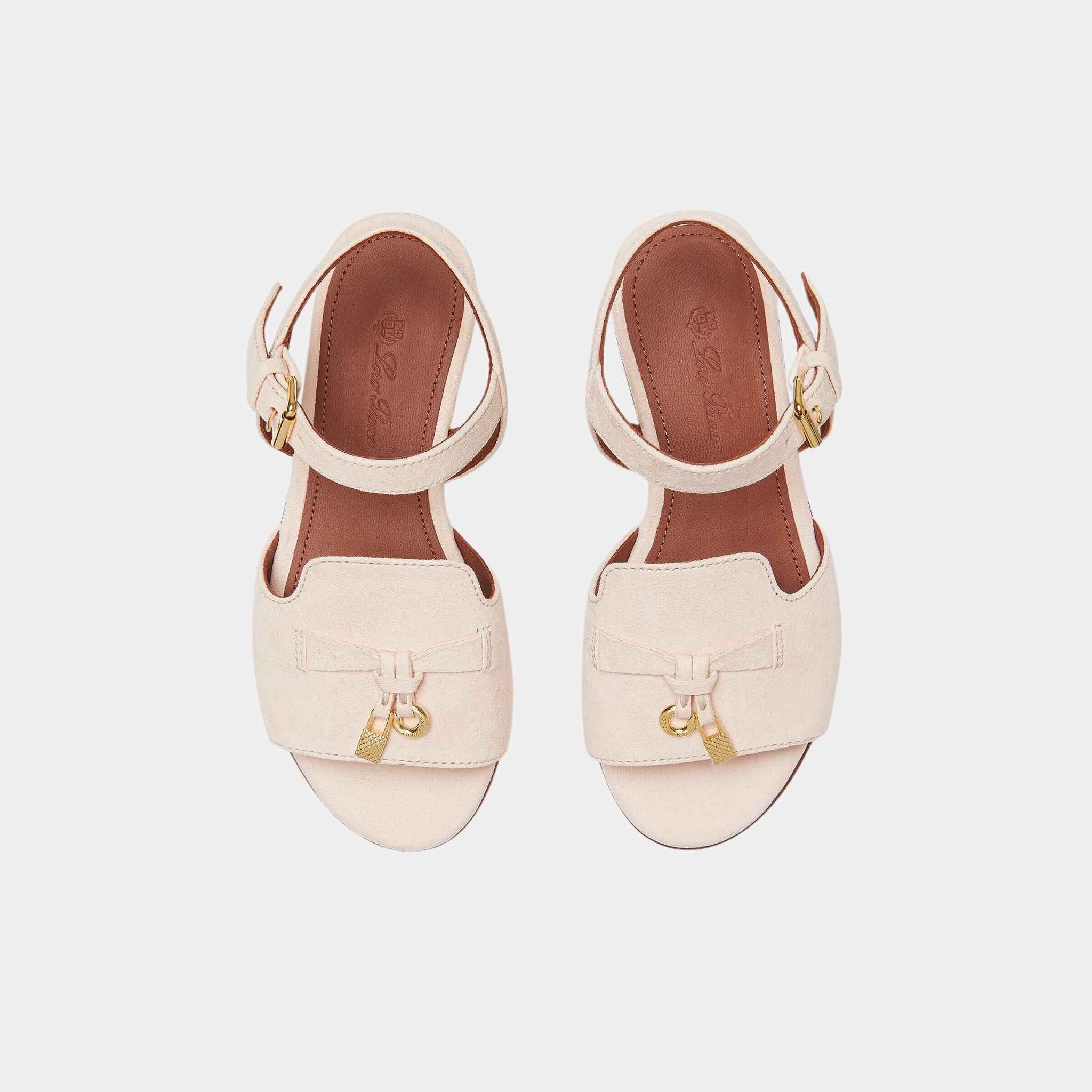 Loro Piana Kids Charms Sandal Suede Goatskin, Pineapple Rose, Top