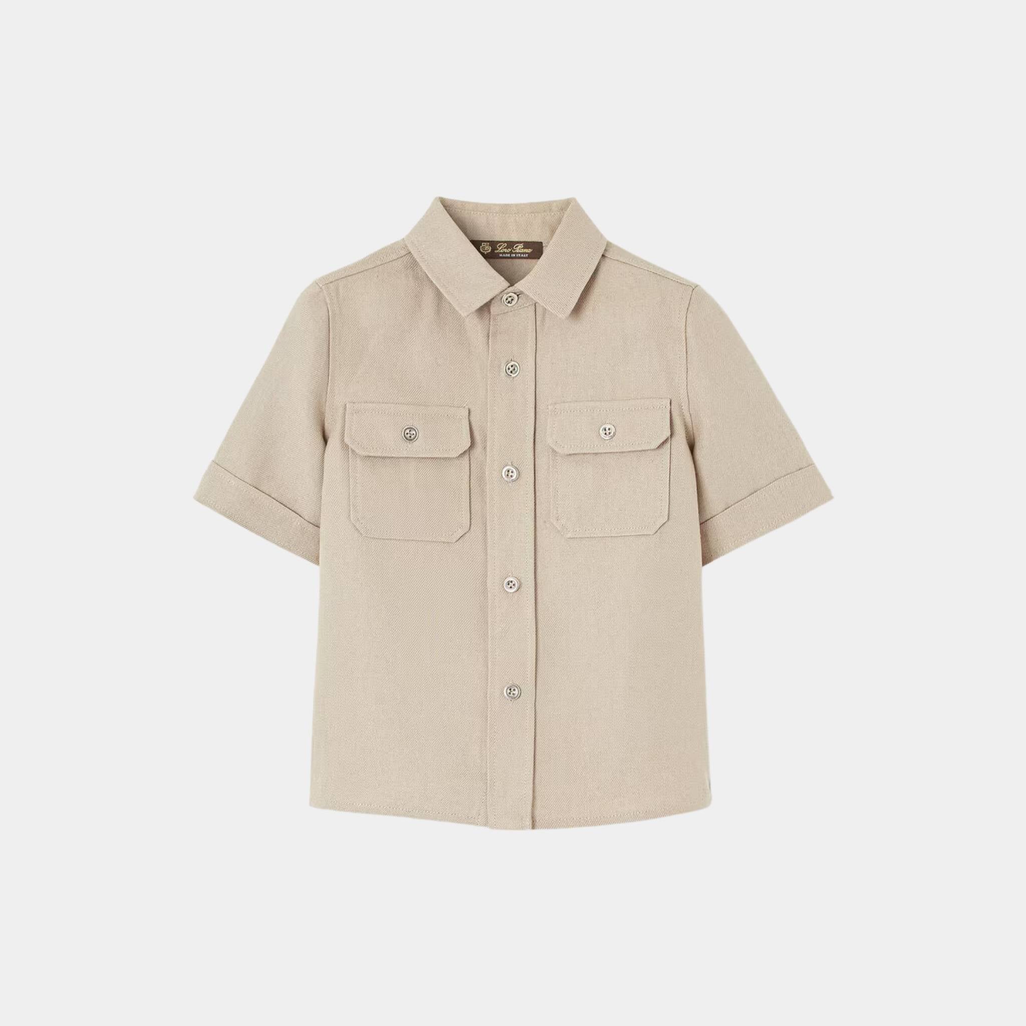 Loro Piana Kids Jerome Shirt Linen, Dark Stone, Front