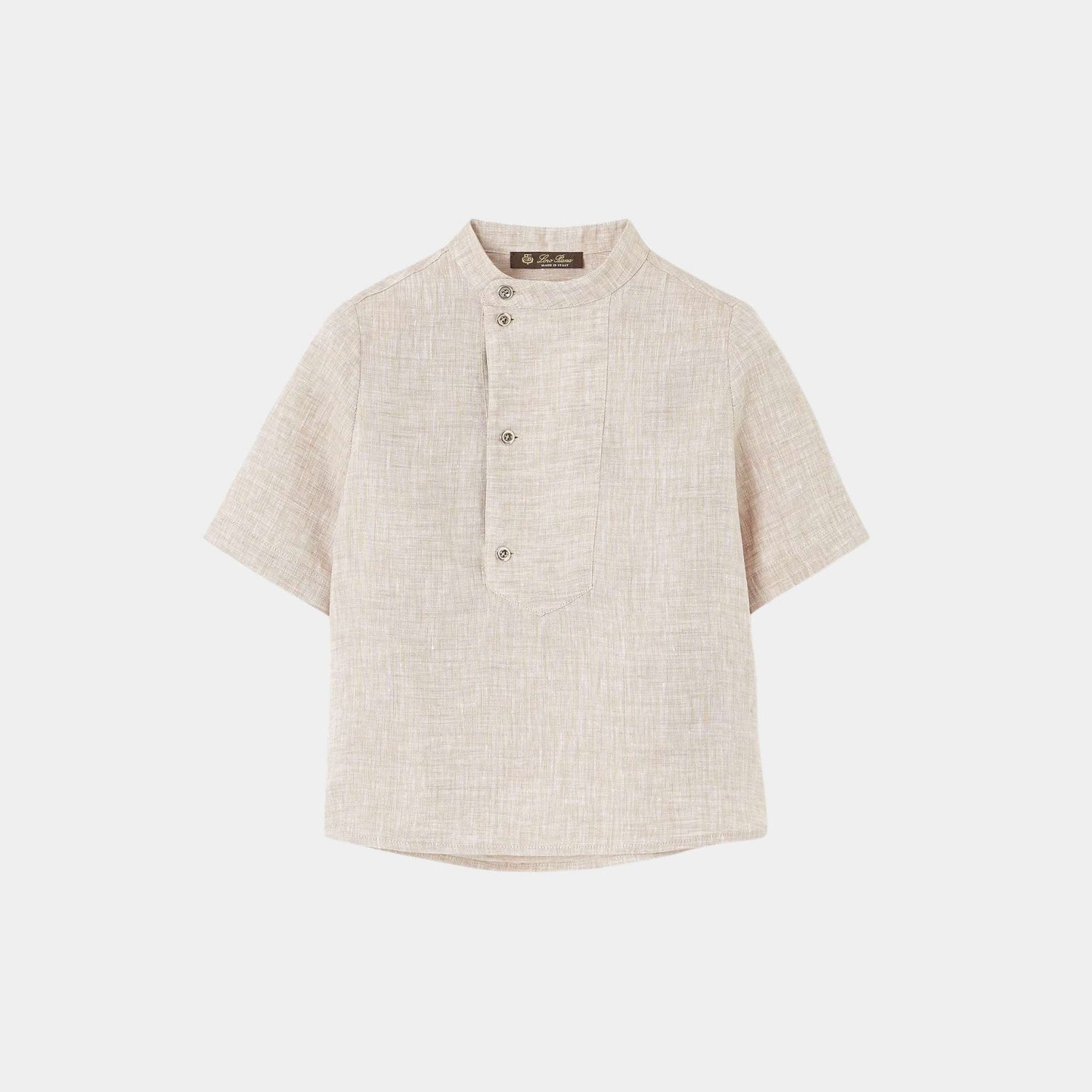 Loro Piana Kids Kenan Shirt Linen, Pine Bark, Front