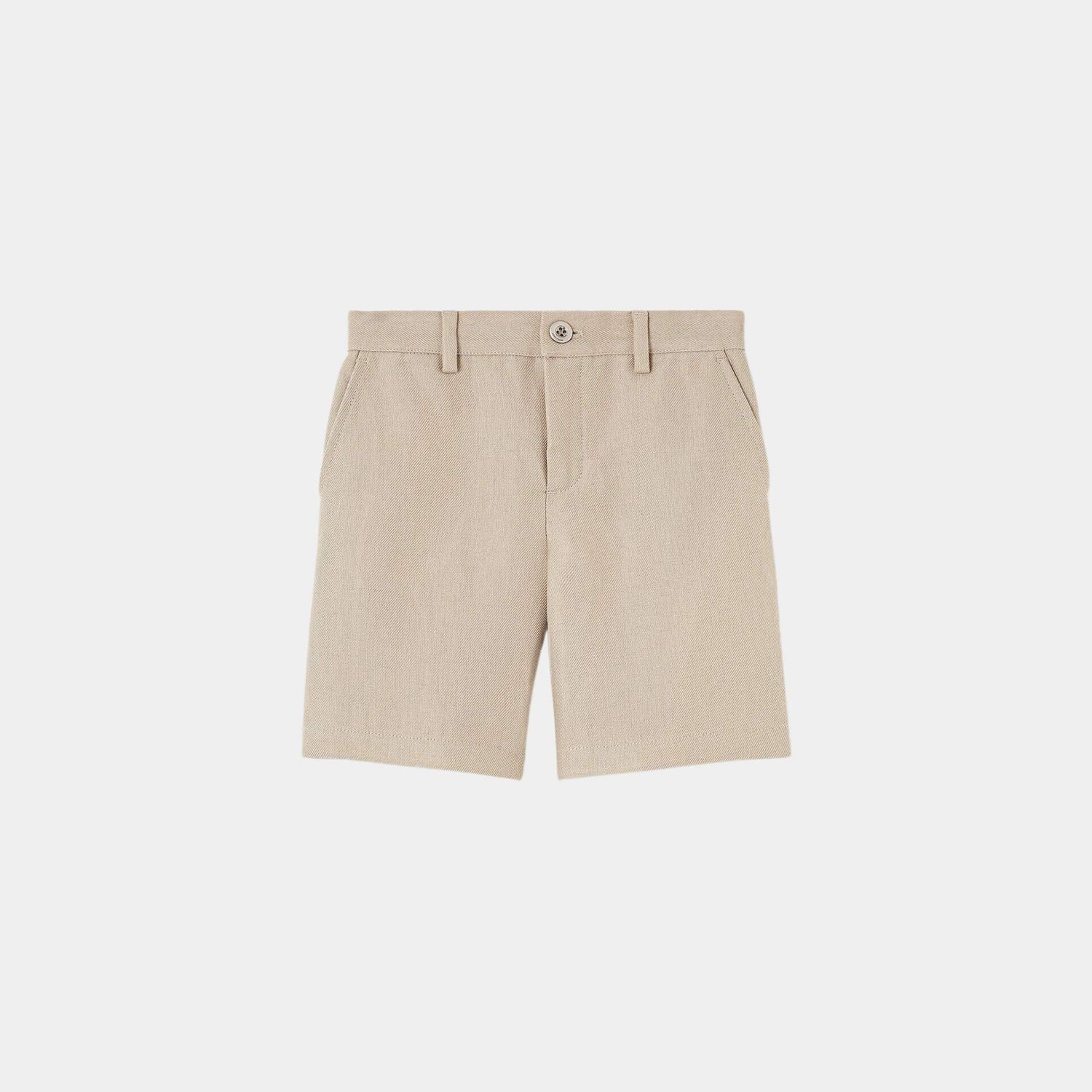 Loro Piana Kids Loris Bermuda Linen Shorts, Dark Stone, Front