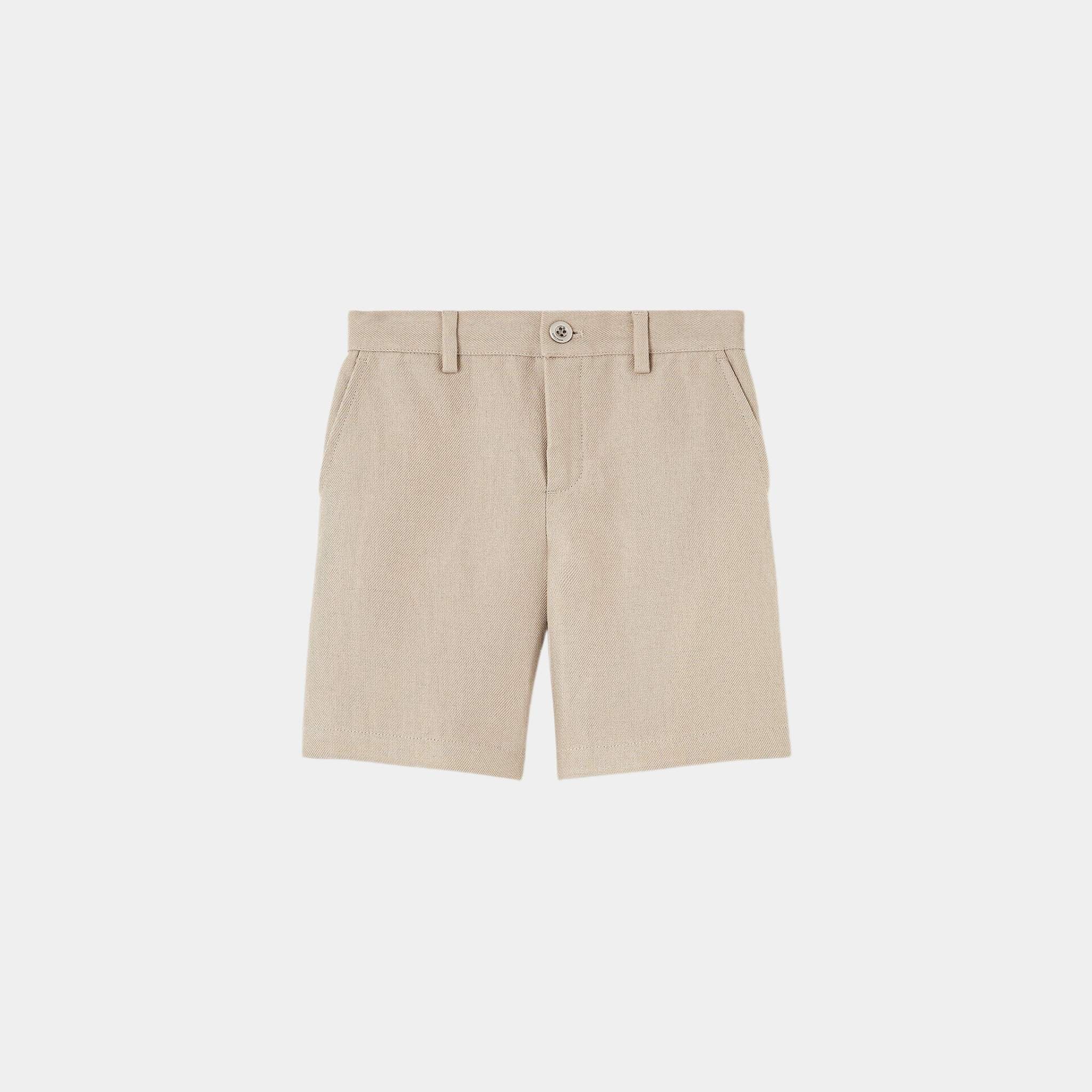 Loro Piana Kids Loris Bermuda Linen Shorts, Dark Stone, Front