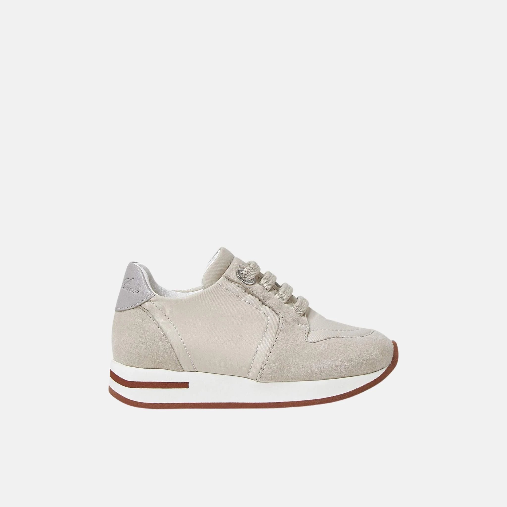 Loro Piana Kids My Wind Sneaker Suede Goatskin Storm System, Powder Pearl, Side