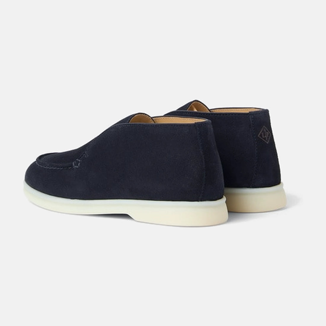 Loro Piana Kids Open Walk Ankle Boots in Suede in Blue Navy, back view
