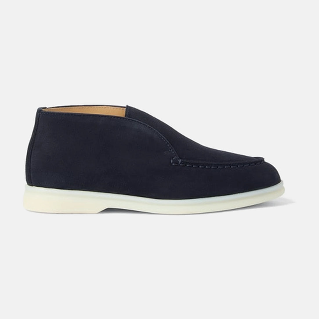Loro Piana Kids Open Walk Ankle Boots in Suede in Blue Navy, front view