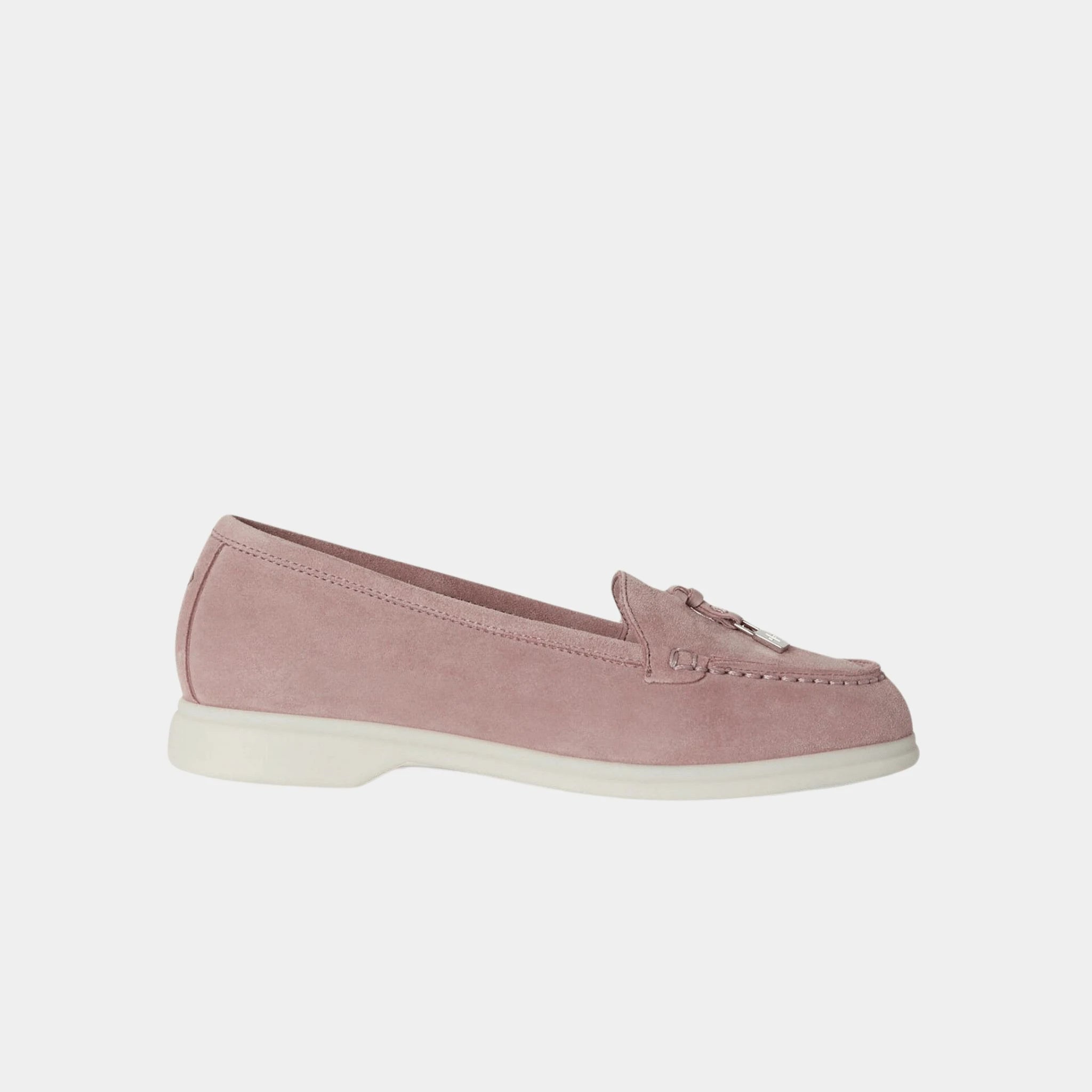 Loro Piana Kids Summer Charms Walk Suede Goatskin Loafer, Flowering Cherry, Side