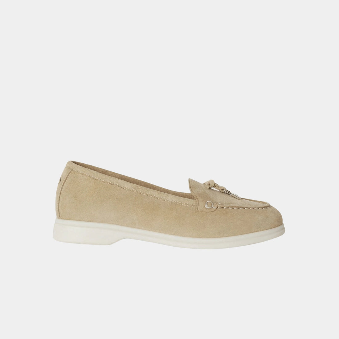 Loro Piana Kids Summer Charms Walk Suede Goatskin Loafer, Windy Dunes, Side