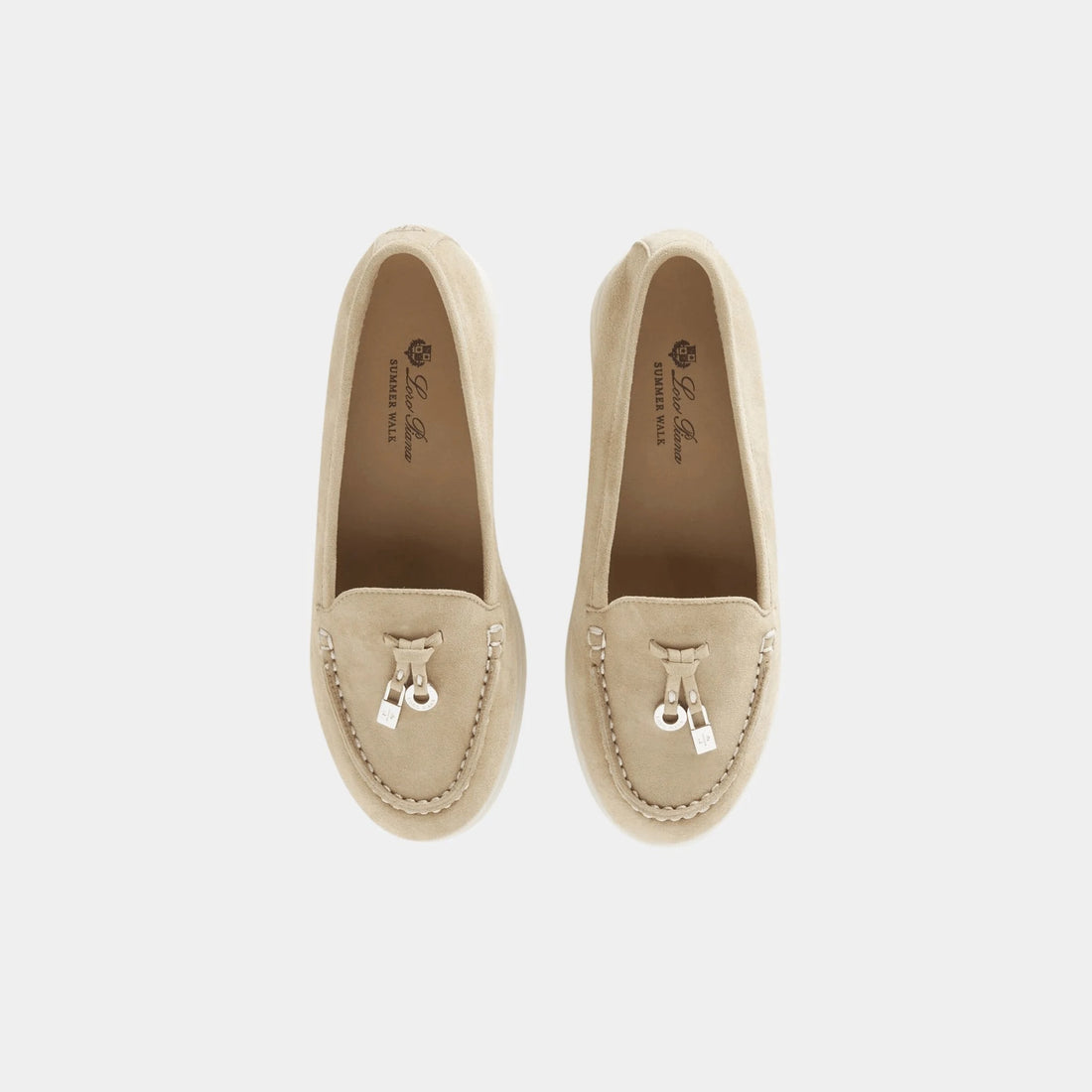 Loro Piana Kids Summer Charms Walk Suede Goatskin Loafer, Windy Dunes, Top