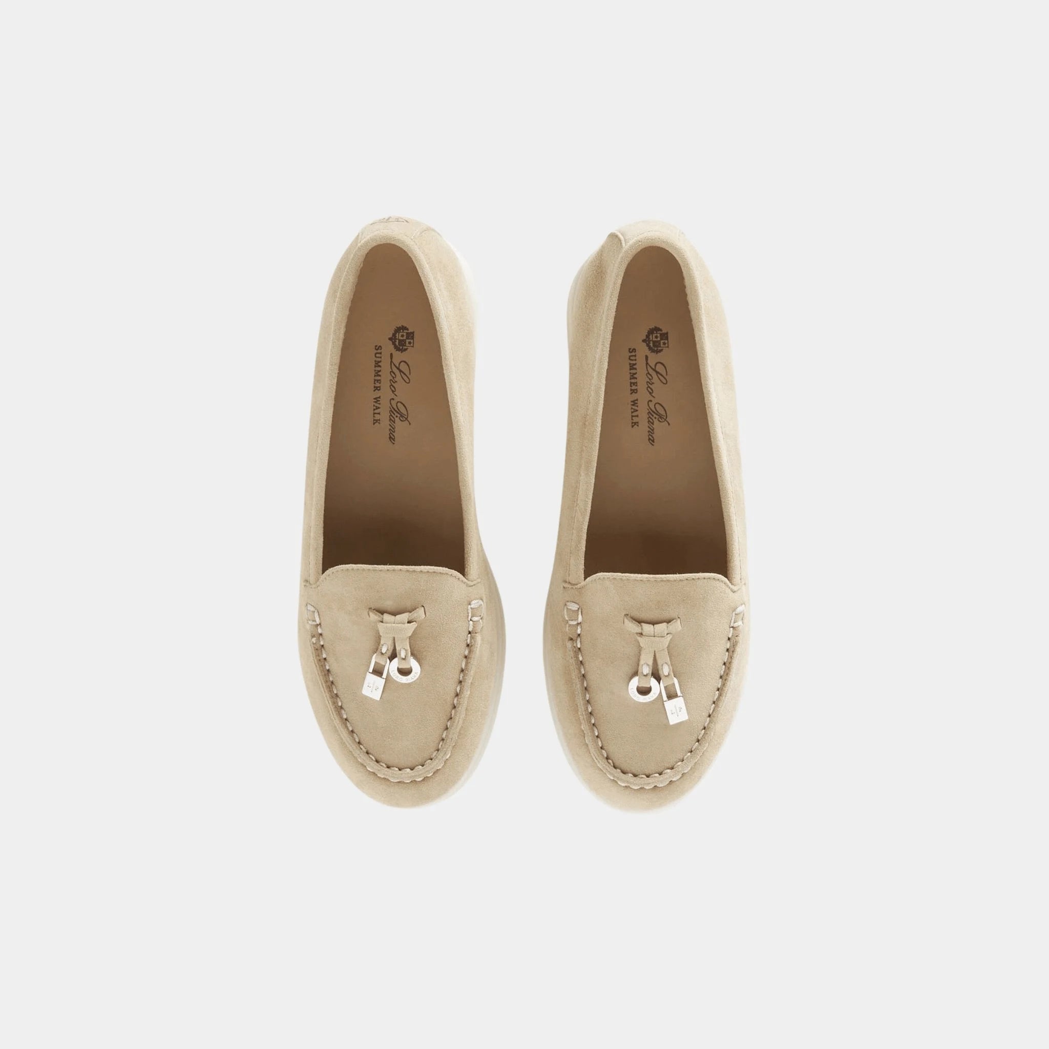Loro Piana Kids Summer Charms Walk Suede Goatskin Loafer, Windy Dunes, Top