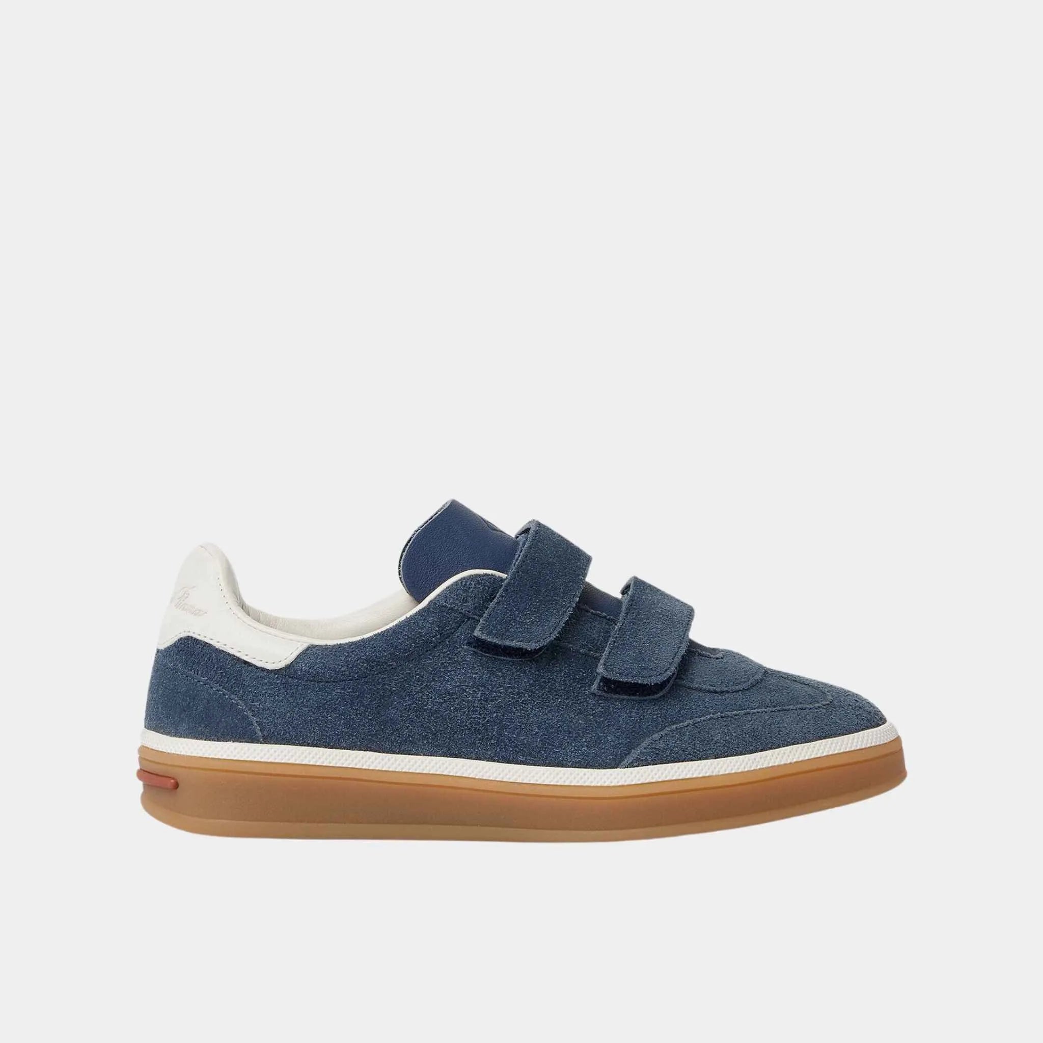 Loro Piana Kids Tennis Walk Sneakers Suede Calf Split, Black Figs, Side