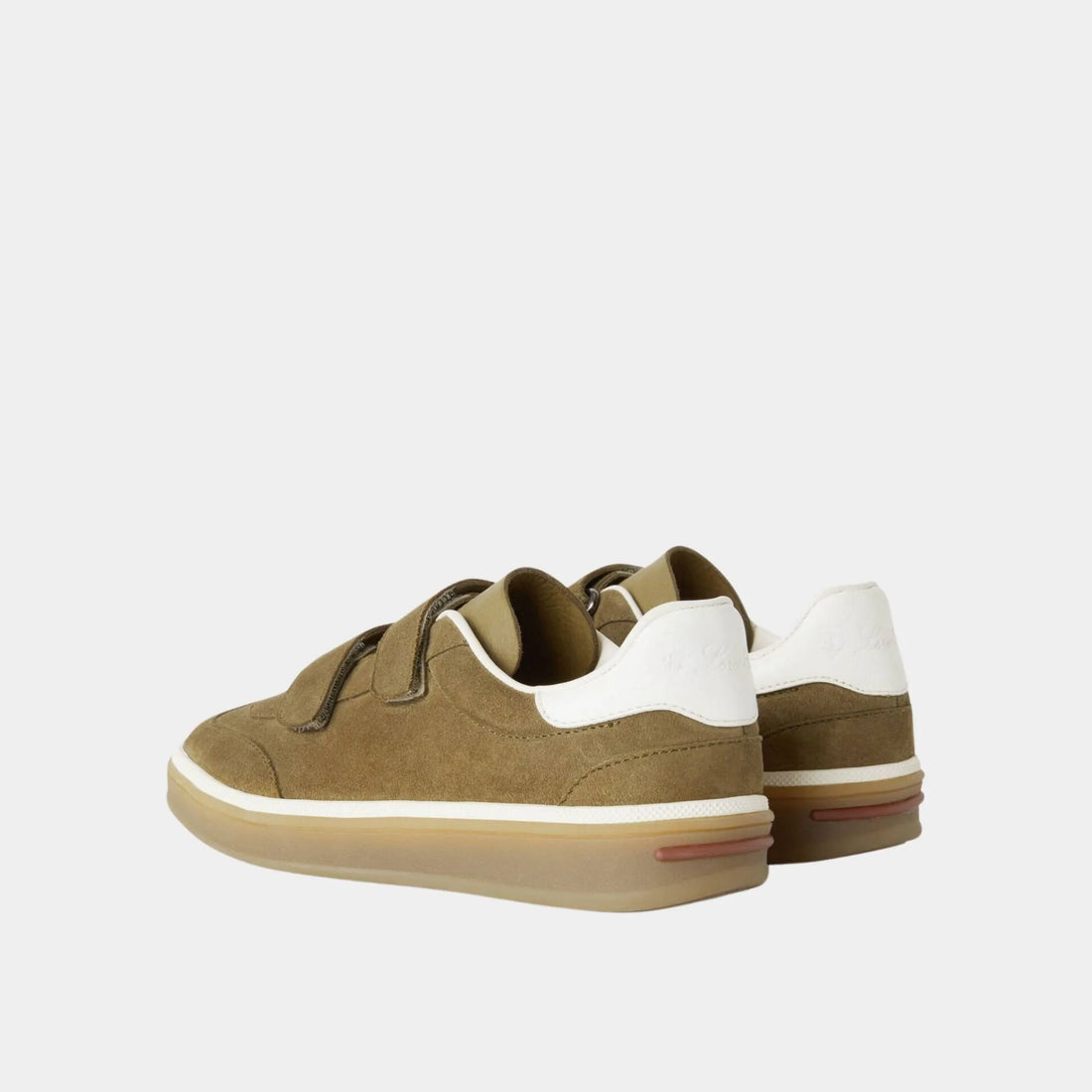 Loro Piana Kids Tennis Walk Sneakers Suede Calf Split, Tundra Green, Back