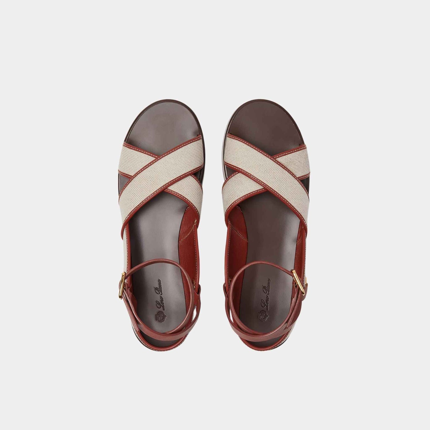 Loro Piana Leo Sandal In Cotton And Linen Canvas, Natural, Deep Kummel, Top