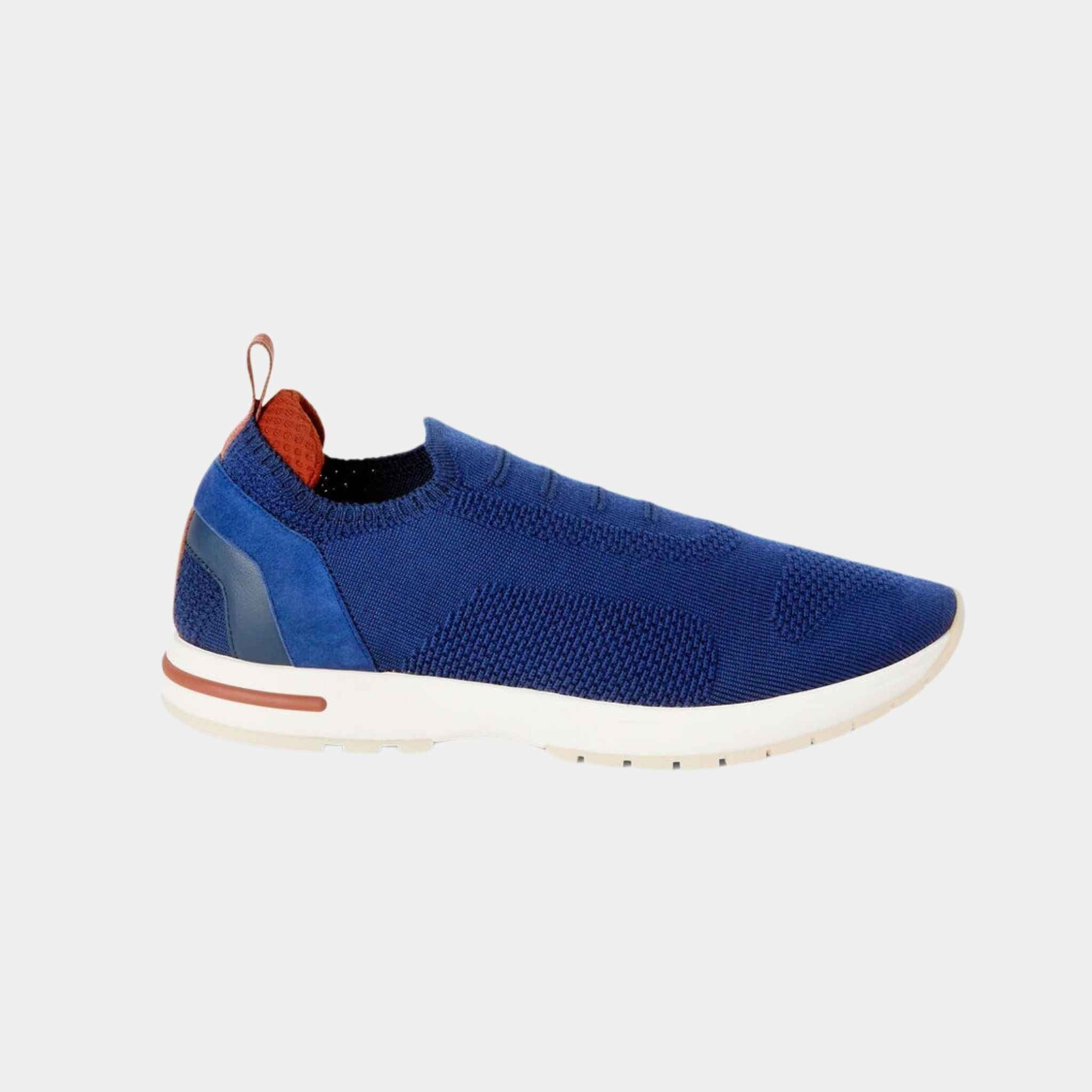 Loro Piana 360 LP Flexy Walk Sneakers In Kummel Colored Eyelets, Blue Fluorite, Side View