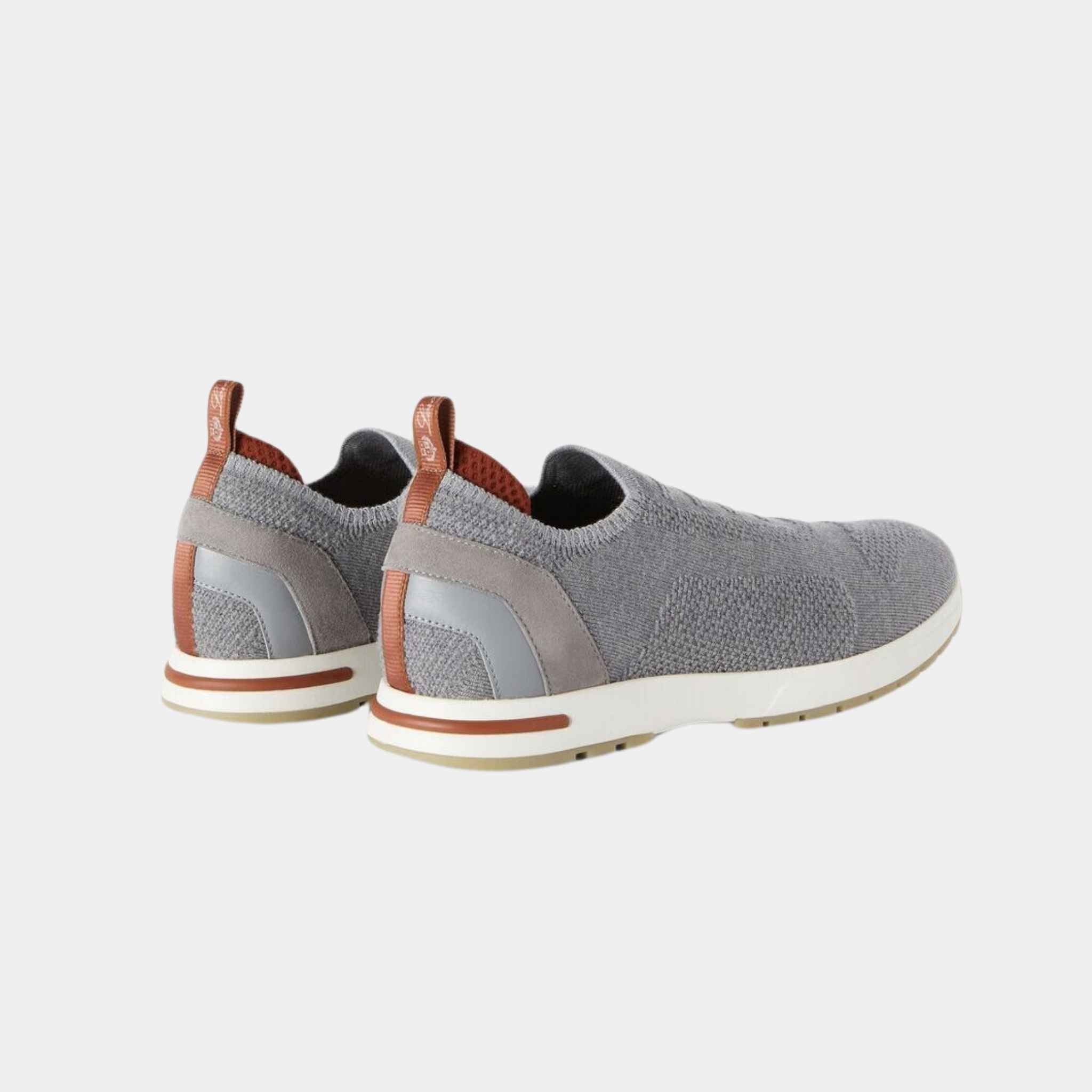 Loro Piana 360 LP Flexy Walk Sneakers In Kummel Colored Eyelets, Flannel Grey, Back View