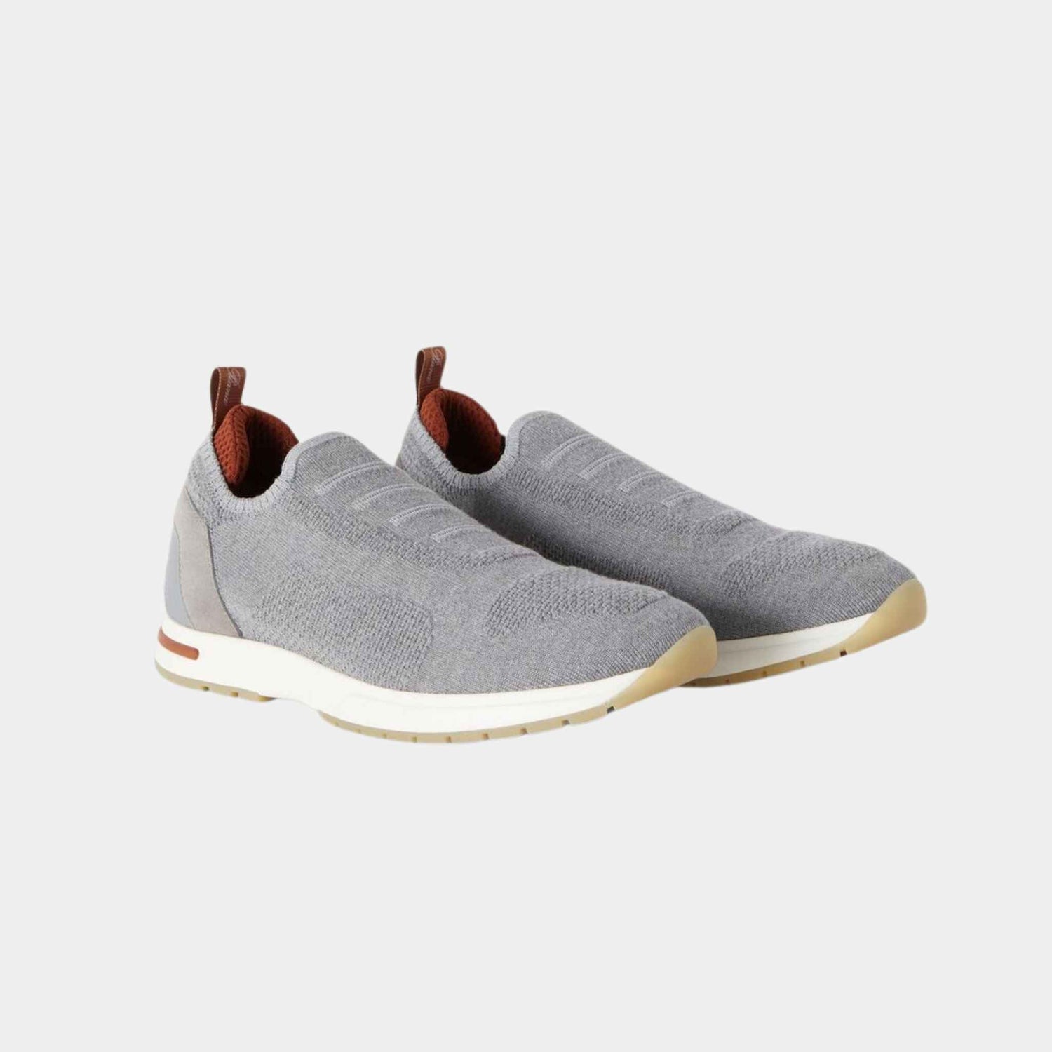 Loro Piana 360 LP Flexy Walk Sneakers In Kummel Colored Eyelets, Flannel Grey, Front View