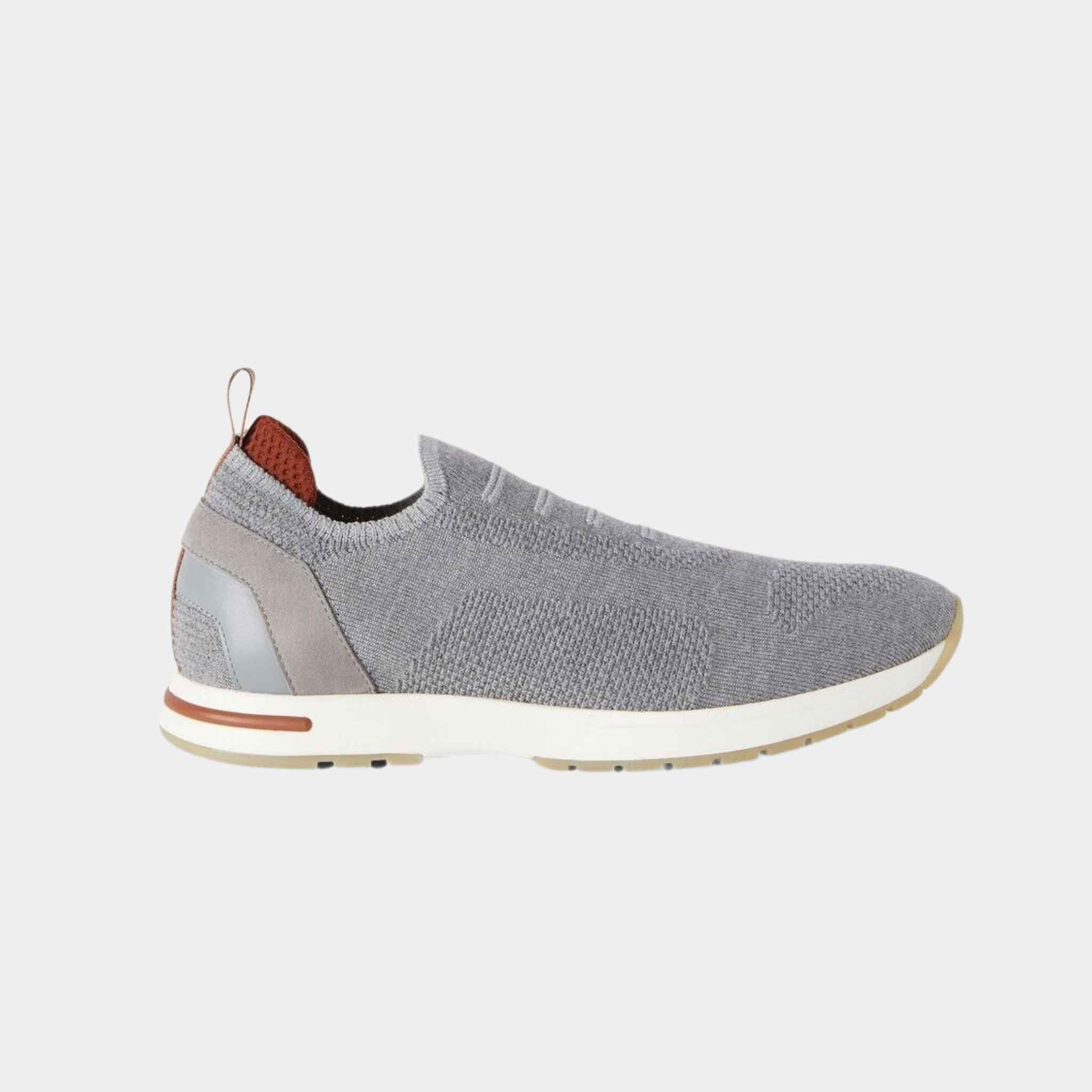 Loro Piana 360 LP Flexy Walk Sneakers In Kummel Colored Eyelets, Flannel Grey, Side View