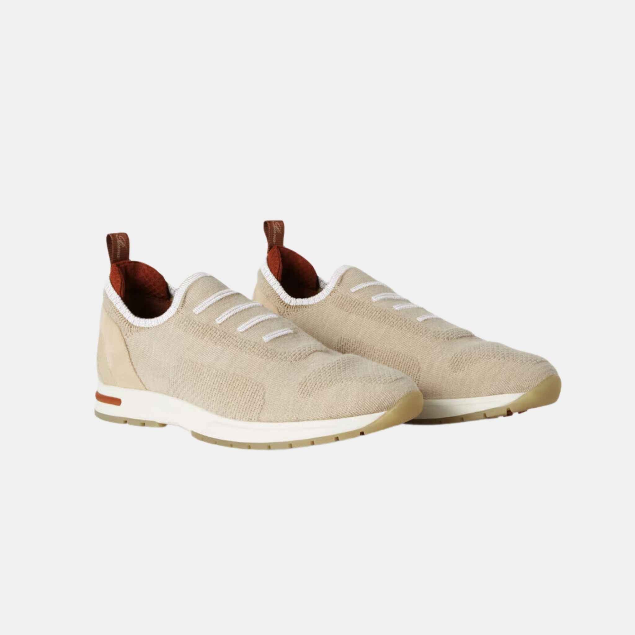 Loro Piana 360 LP Flexy Walk Sneakers With Kummel Colored Eyelets, Beige Melange, Front View