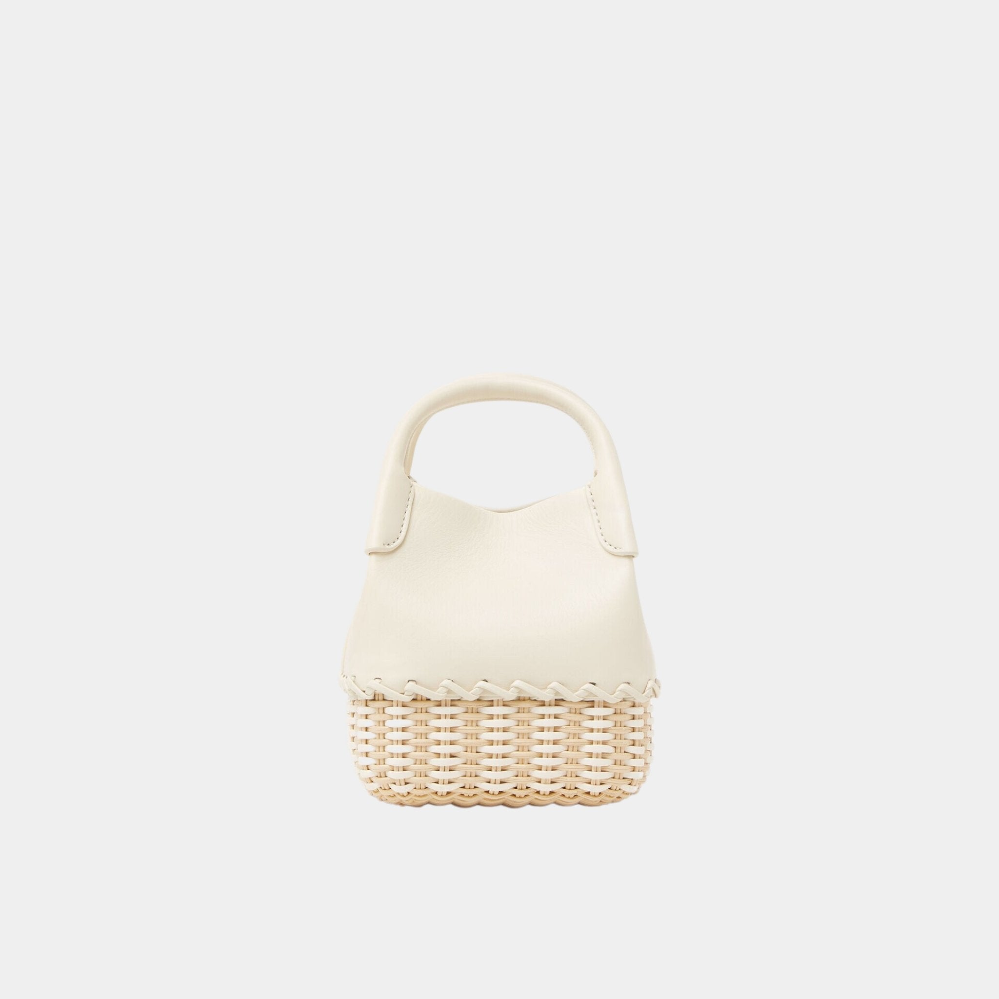 Loro Piana Micro Bale Bag Calfskin-Wicker With Cotton-Linen Lining, Whisper White, Front